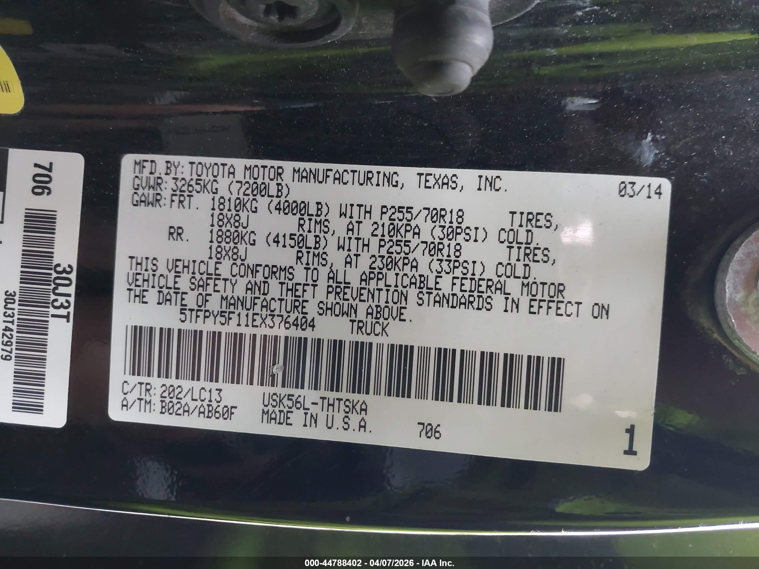 2014 Toyota Tundra Sr 5.7l V8 Черный vin: 5TFPY5F11EX376404