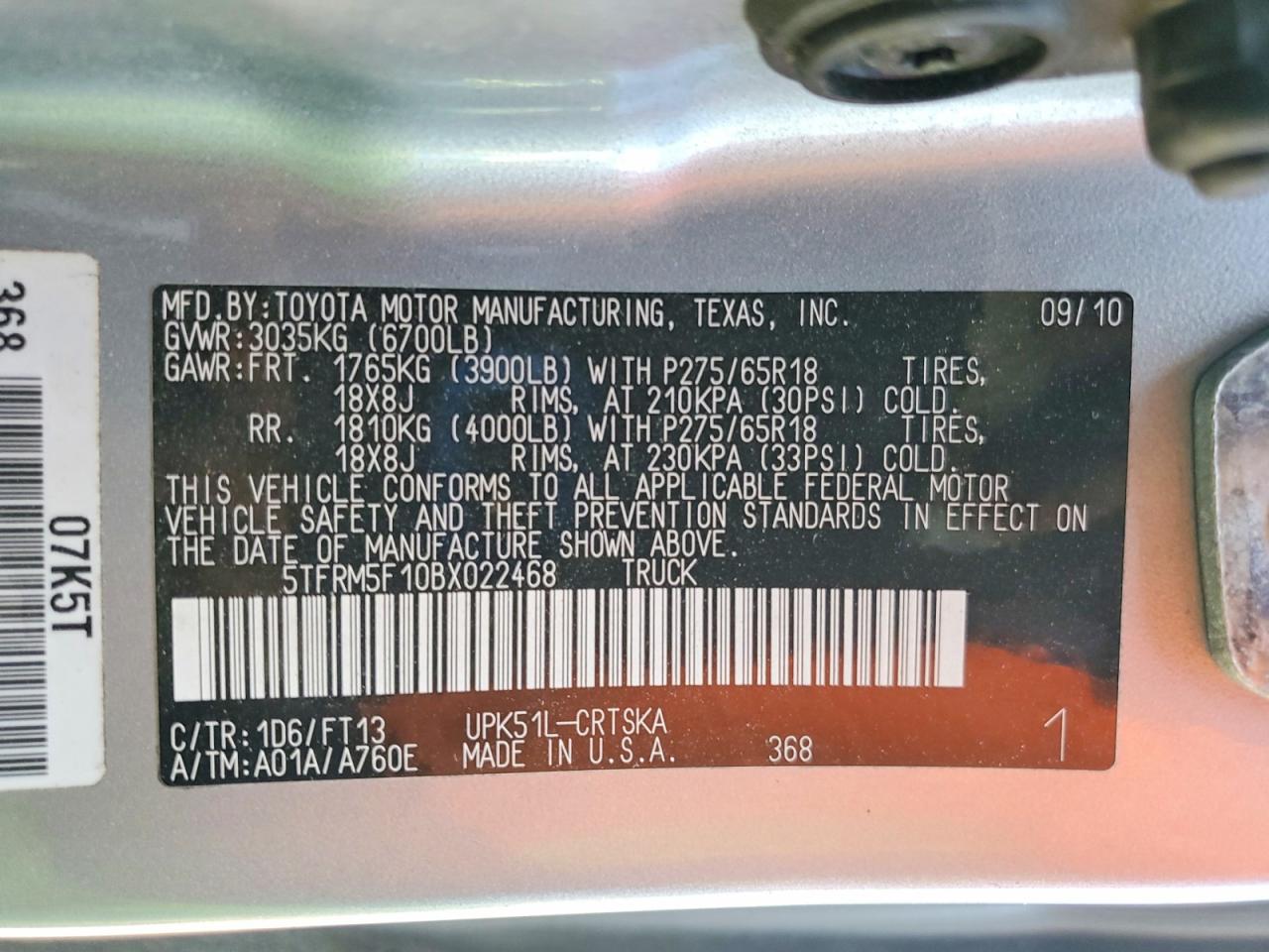 2011 Toyota Tundra Grade Silver vin: 5TFRM5F10BX022468