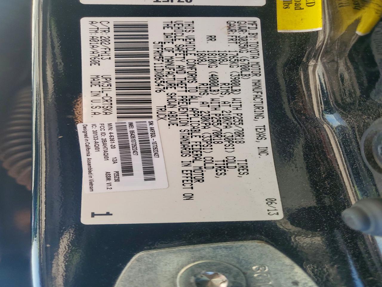 2013 Toyota Tundra Grade Black vin: 5TFRM5F11DX065476