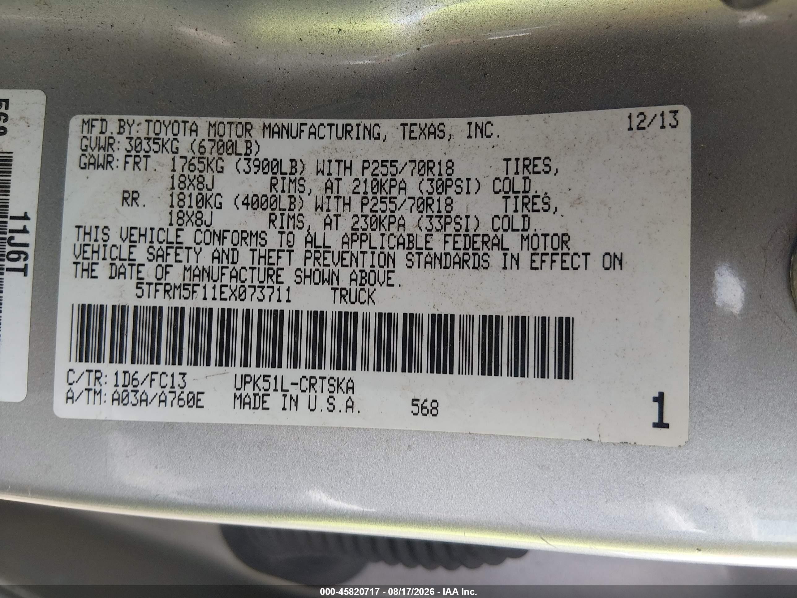 2014 Toyota Tundra Sr5 4.6l V8 Silver vin: 5TFRM5F11EX073711