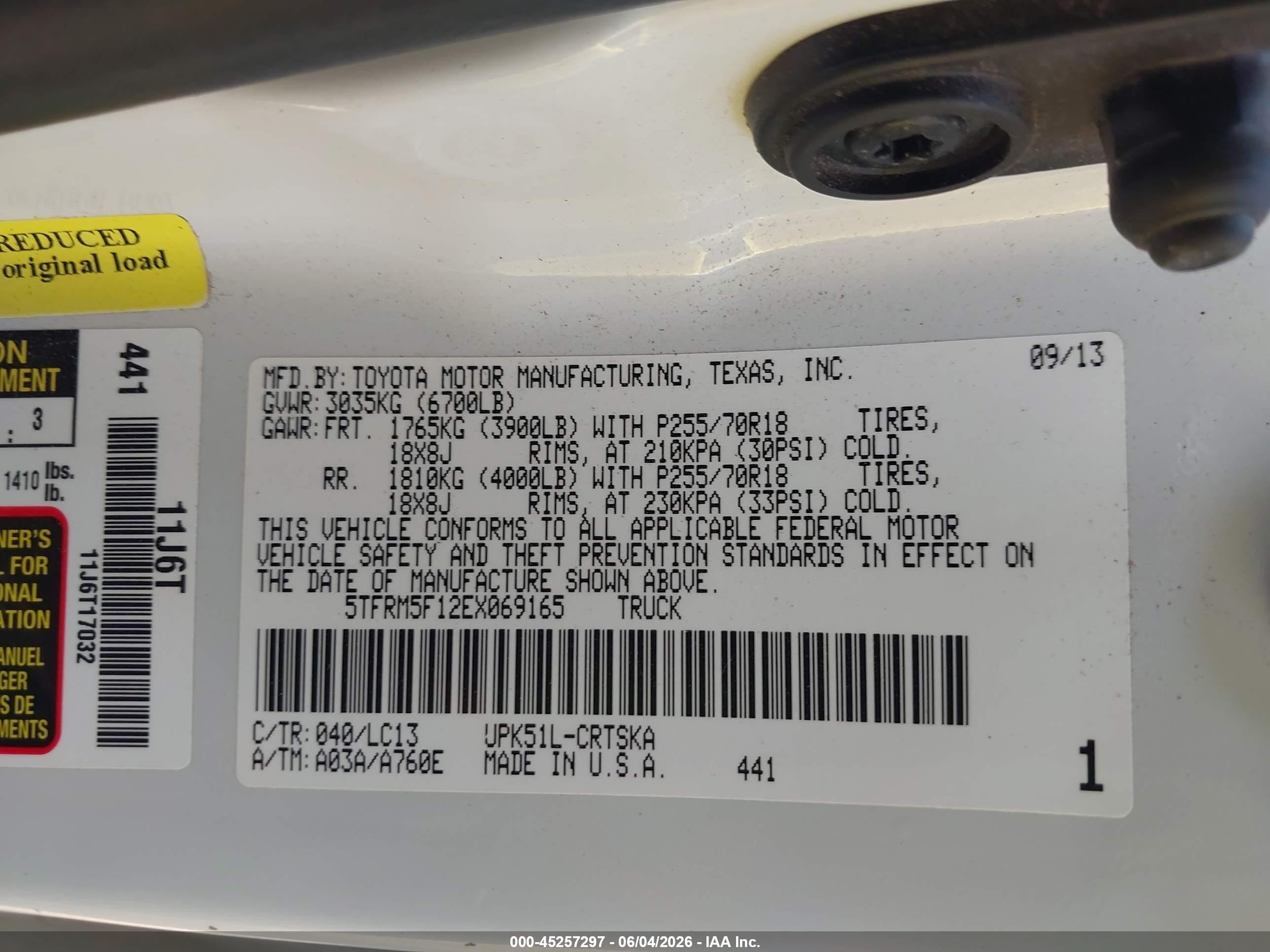 2014 Toyota Tundra Sr 4.6l V8 White vin: 5TFRM5F12EX069165