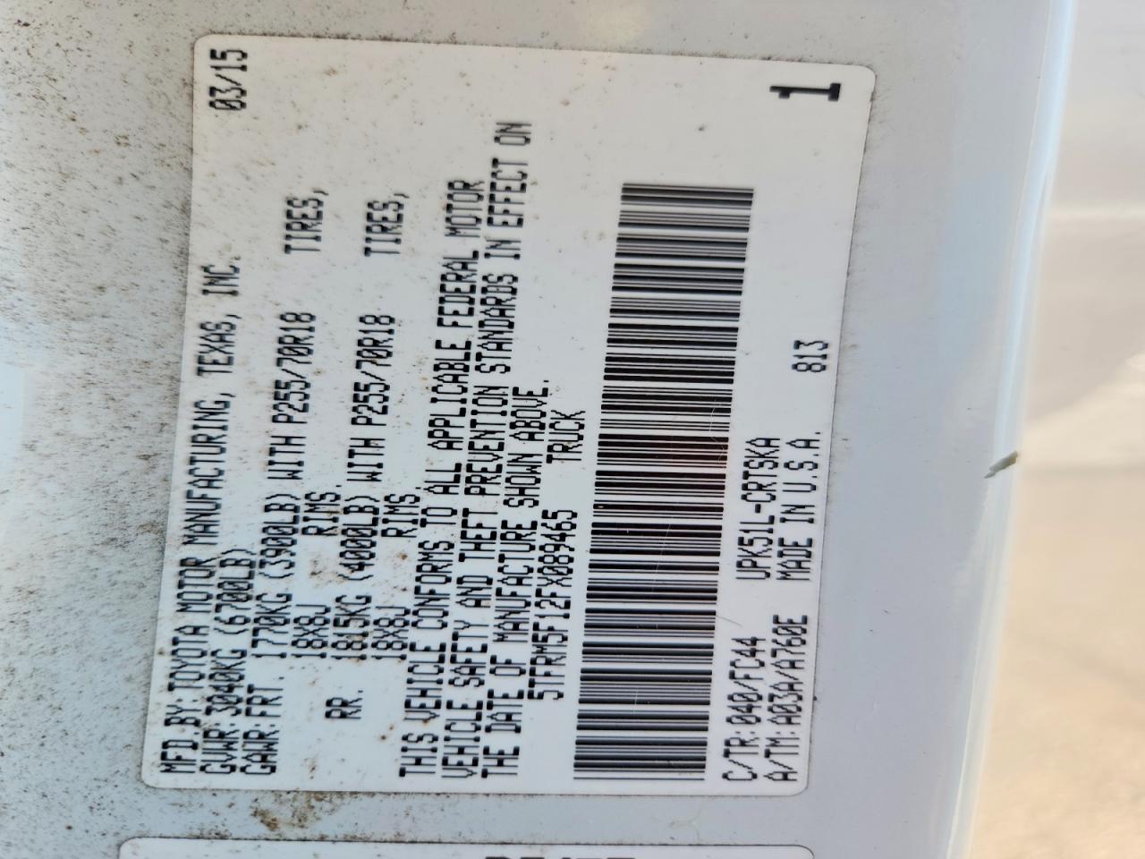 2015 Toyota Tundra Sr5 Silver vin: 5TFRM5F12FX089465