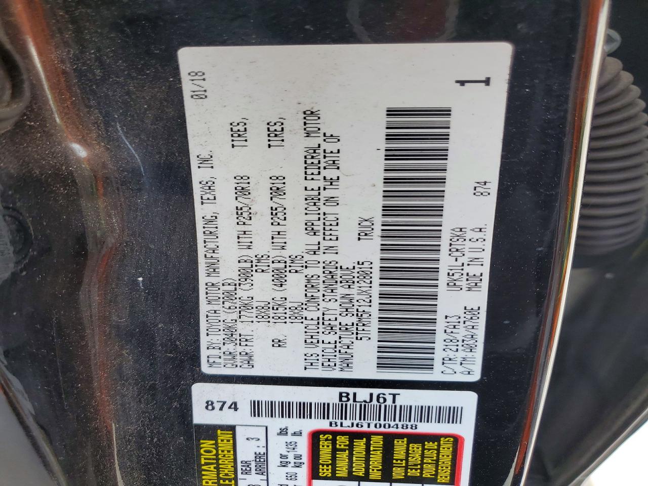 2018 Toyota Tundra Sr Черный vin: 5TFRM5F12JX128015