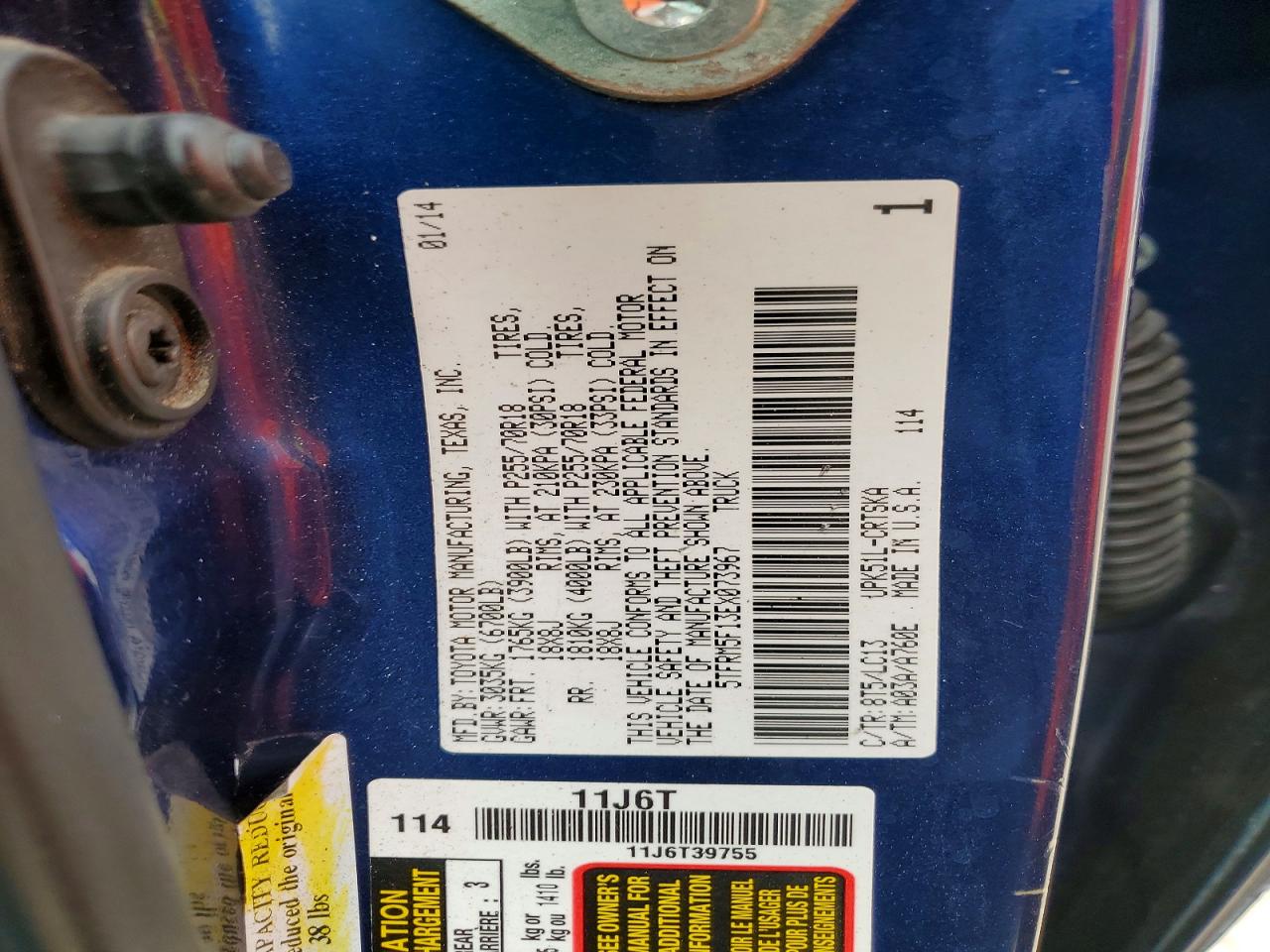 2014 Toyota Tundra Sr Blue vin: 5TFRM5F13EX073967