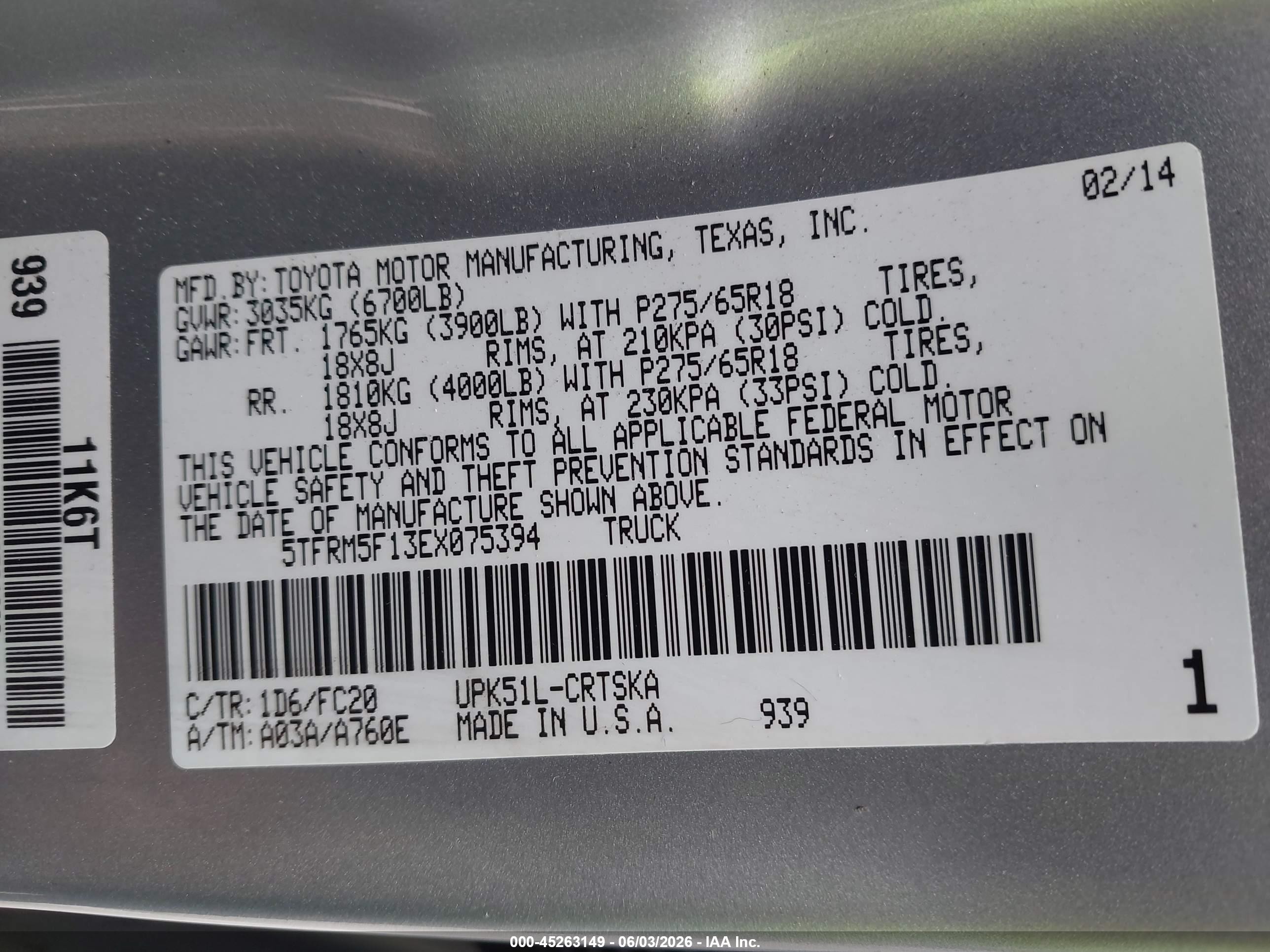 2014 Toyota Tundra Sr5 4.6l V8 Silver vin: 5TFRM5F13EX075394