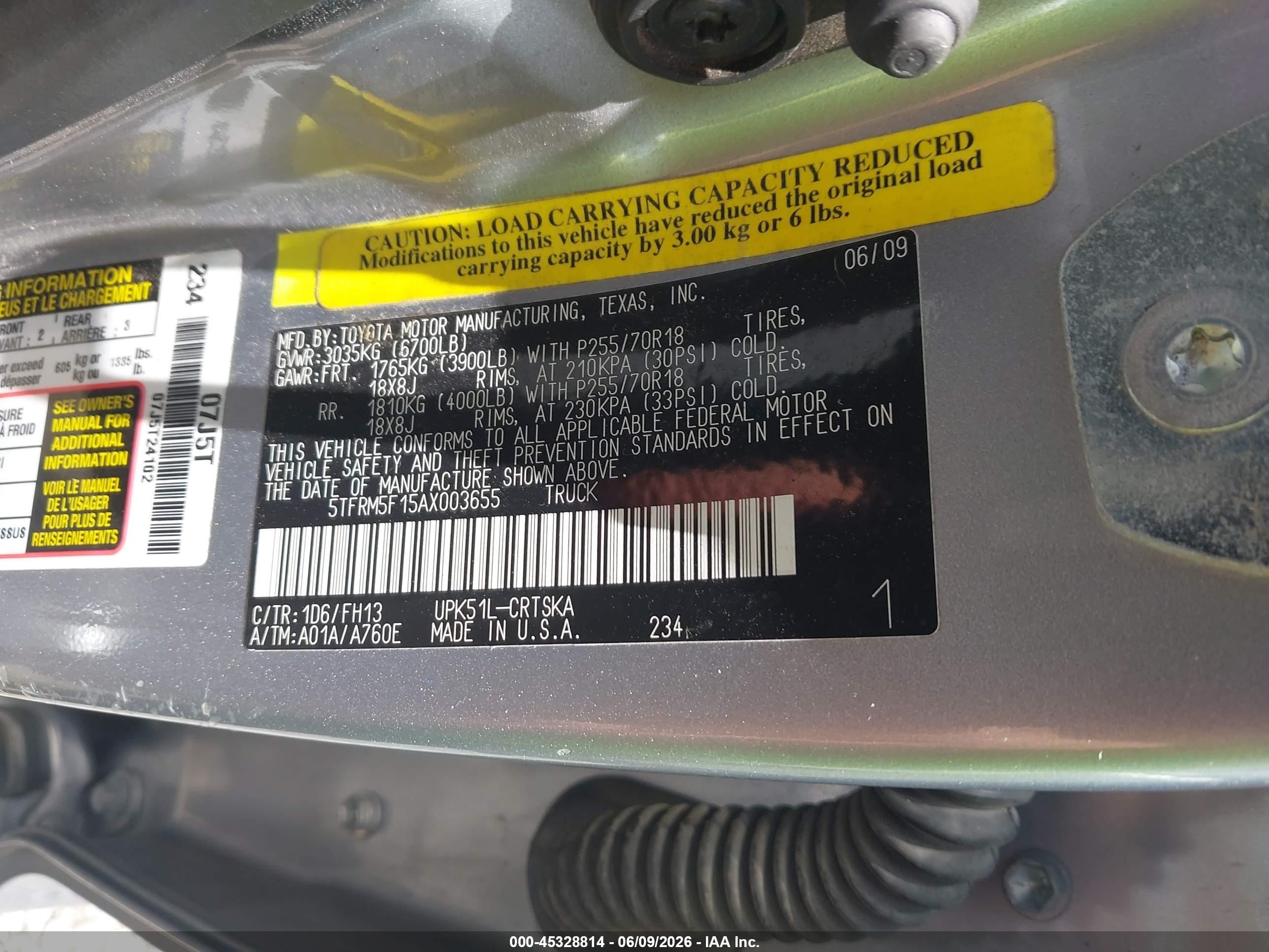 2010 Toyota Tundra Grade 4.6l V8 Silver vin: 5TFRM5F15AX003655