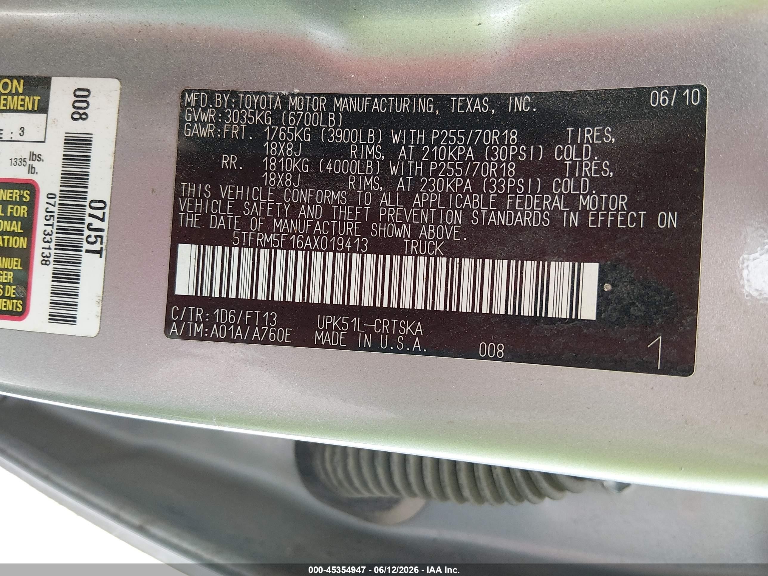 2010 Toyota Tundra Grade 4.6l V8 Серебряный vin: 5TFRM5F16AX019413