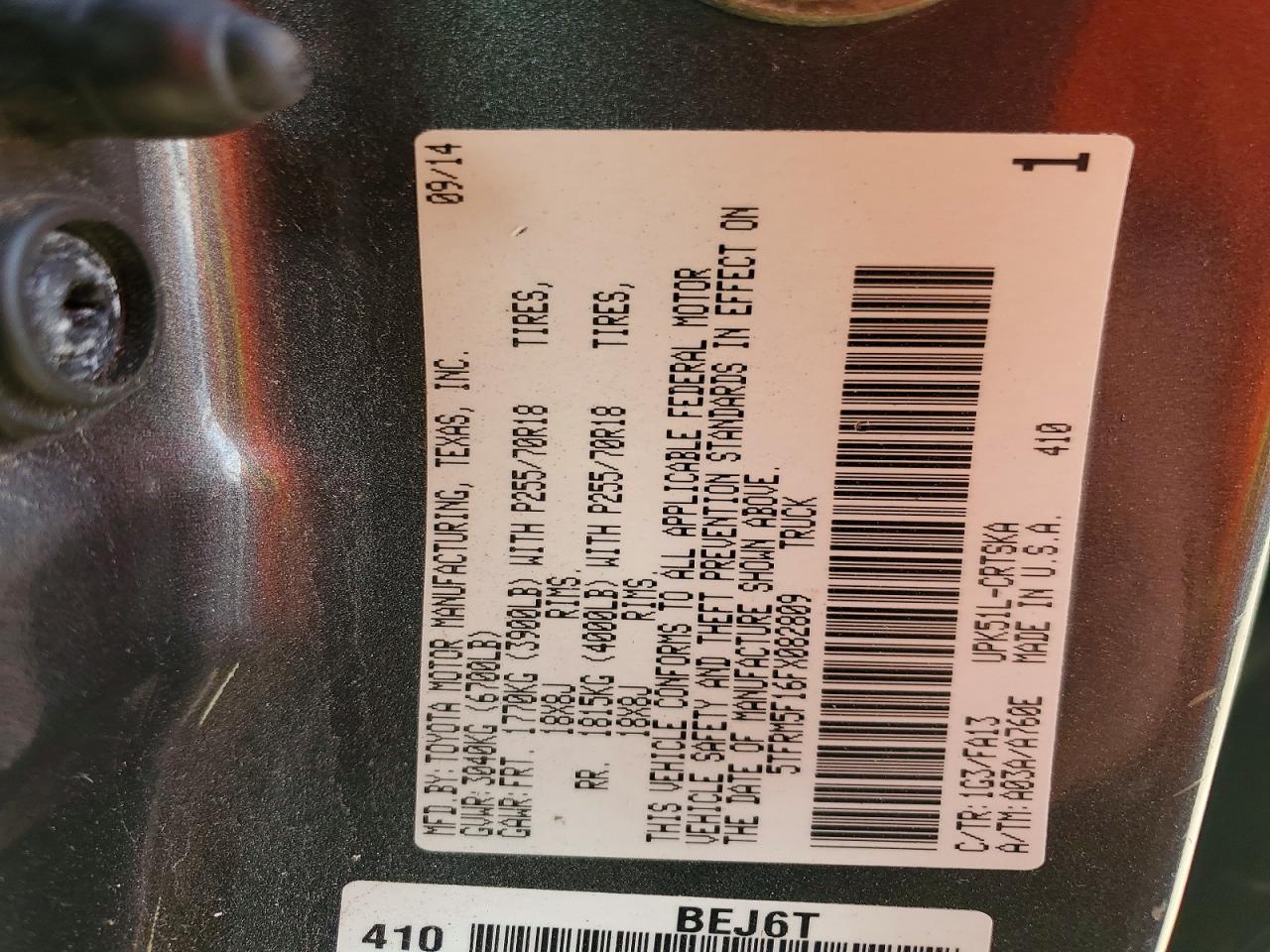 2015 Toyota Tundra Sr Gray vin: 5TFRM5F16FX082809