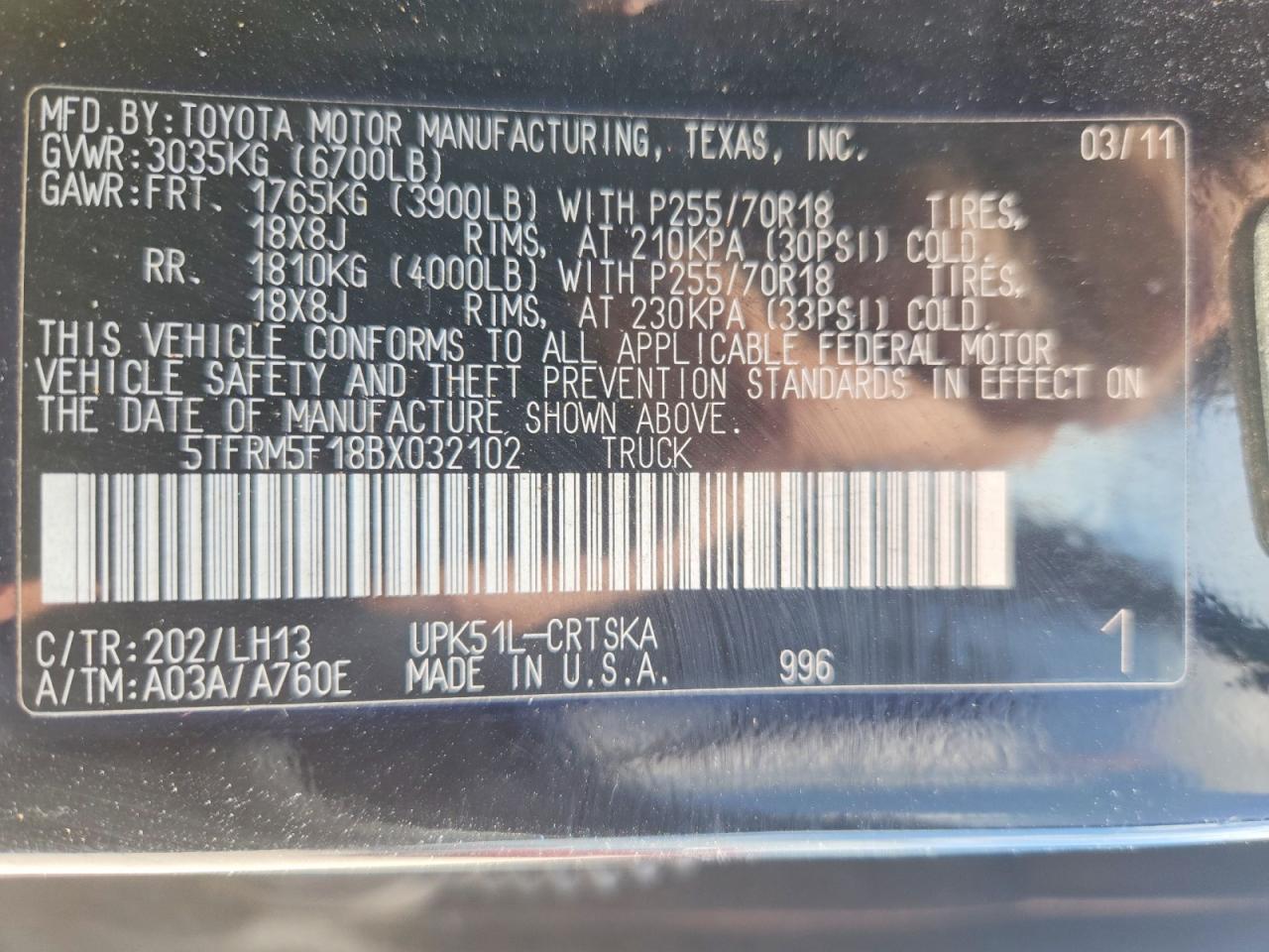 2011 Toyota Tundra Double Cab Sr5 Black vin: 5TFRM5F18BX032102