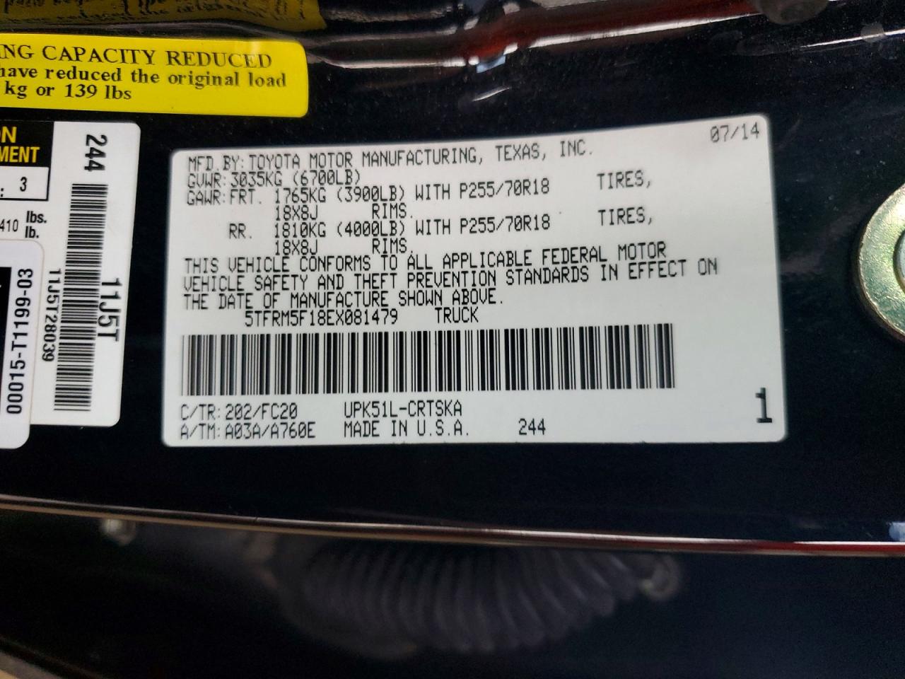 2014 Toyota Tundra Sr5 Black vin: 5TFRM5F18EX081479