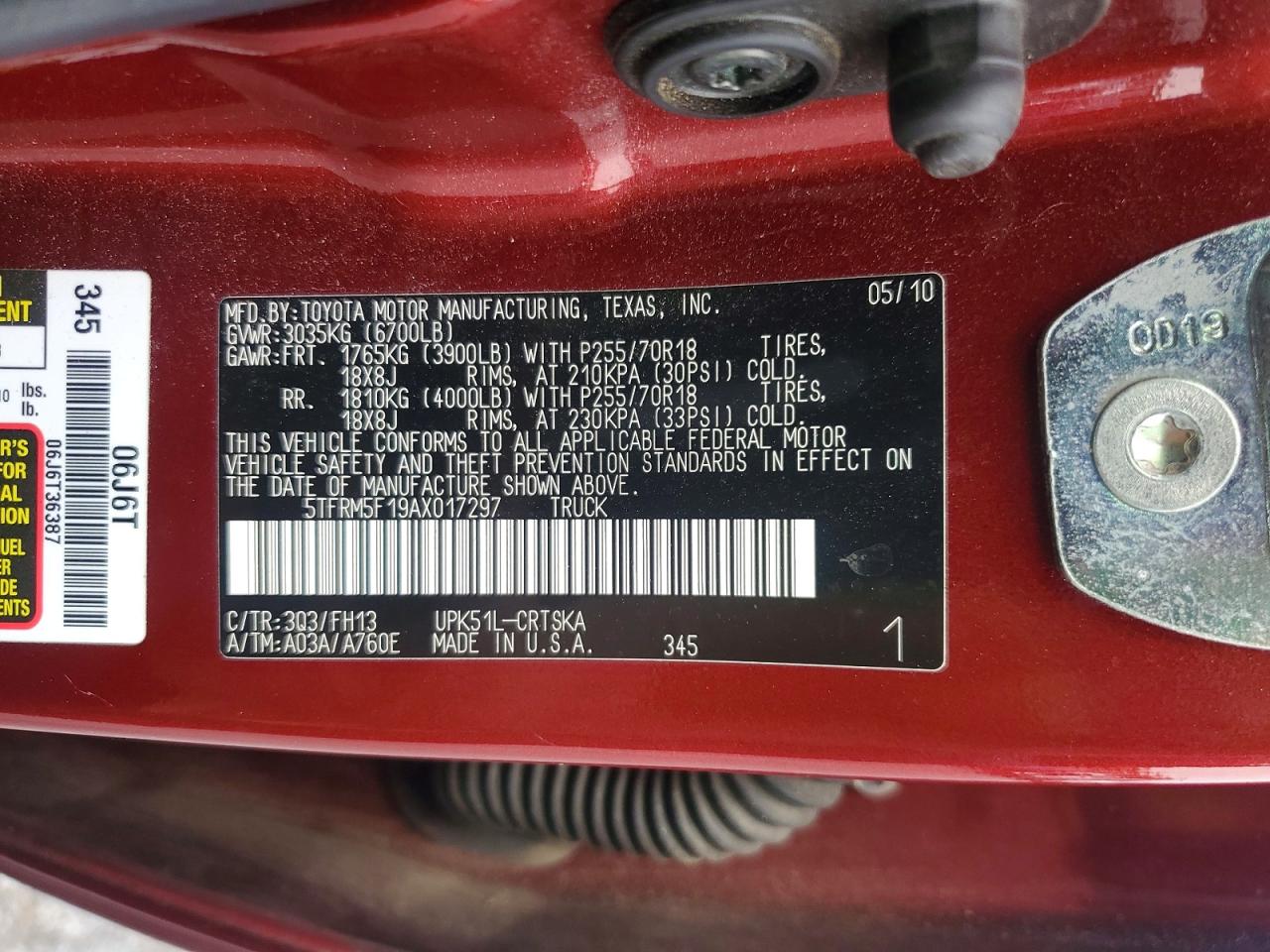 2010 Toyota Tundra Double Cab Sr5 Красный vin: 5TFRM5F19AX017297