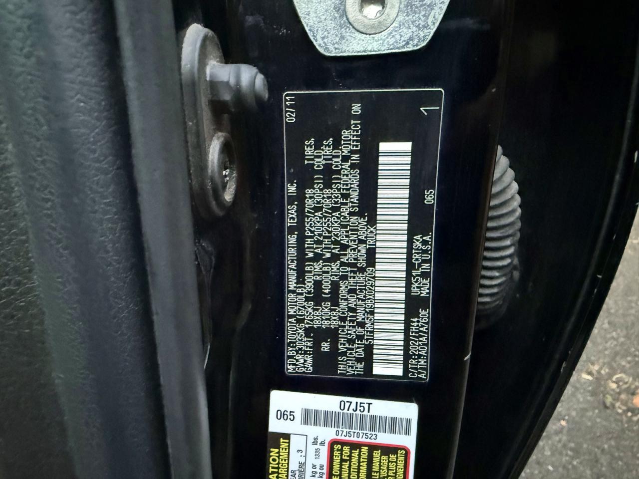 2011 Toyota Tundra Double Cab Sr5 Black vin: 5TFRM5F19BX029709