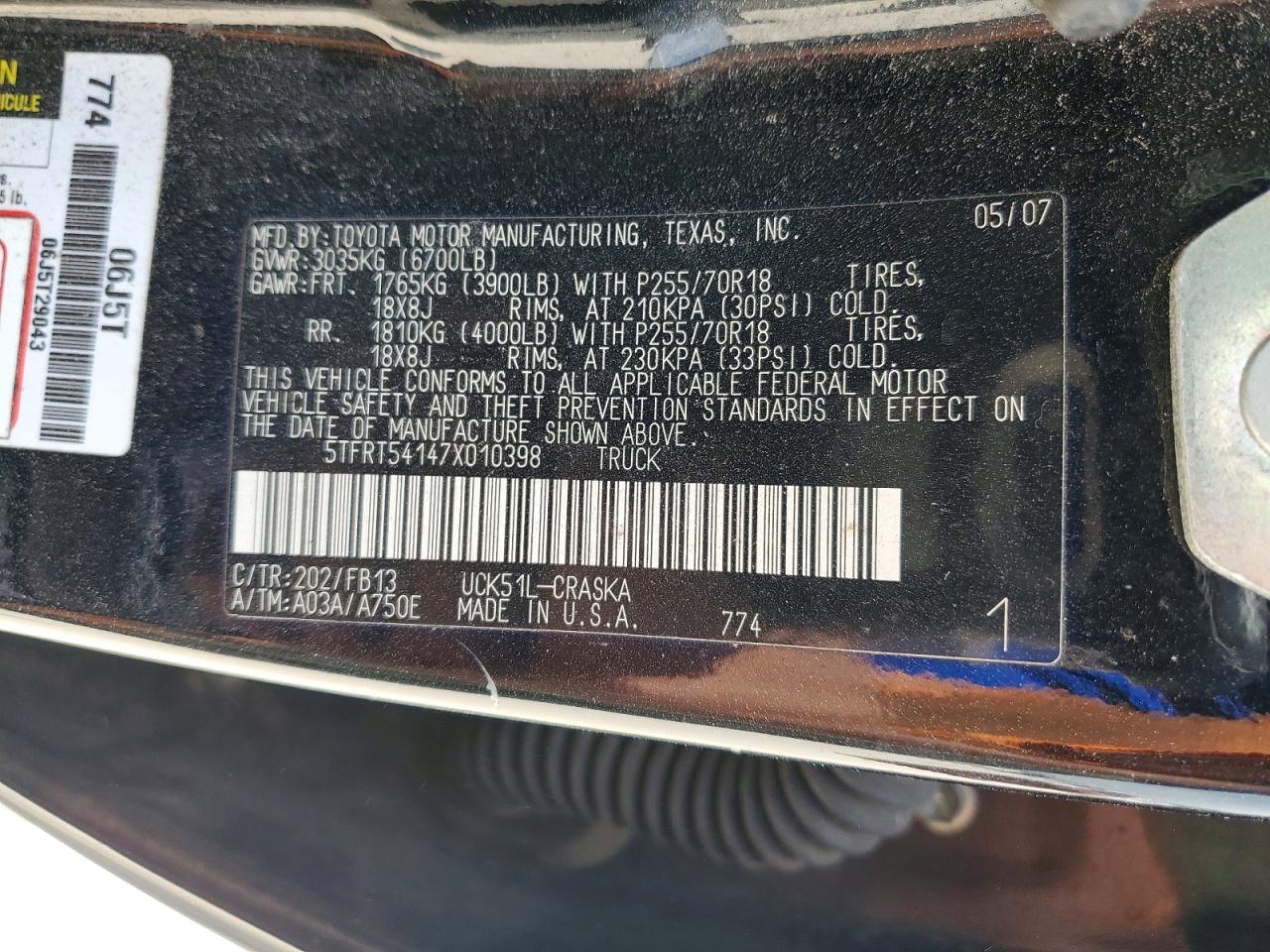 2007 Toyota Tundra Sr5 Black vin: 5TFRT54147X010398