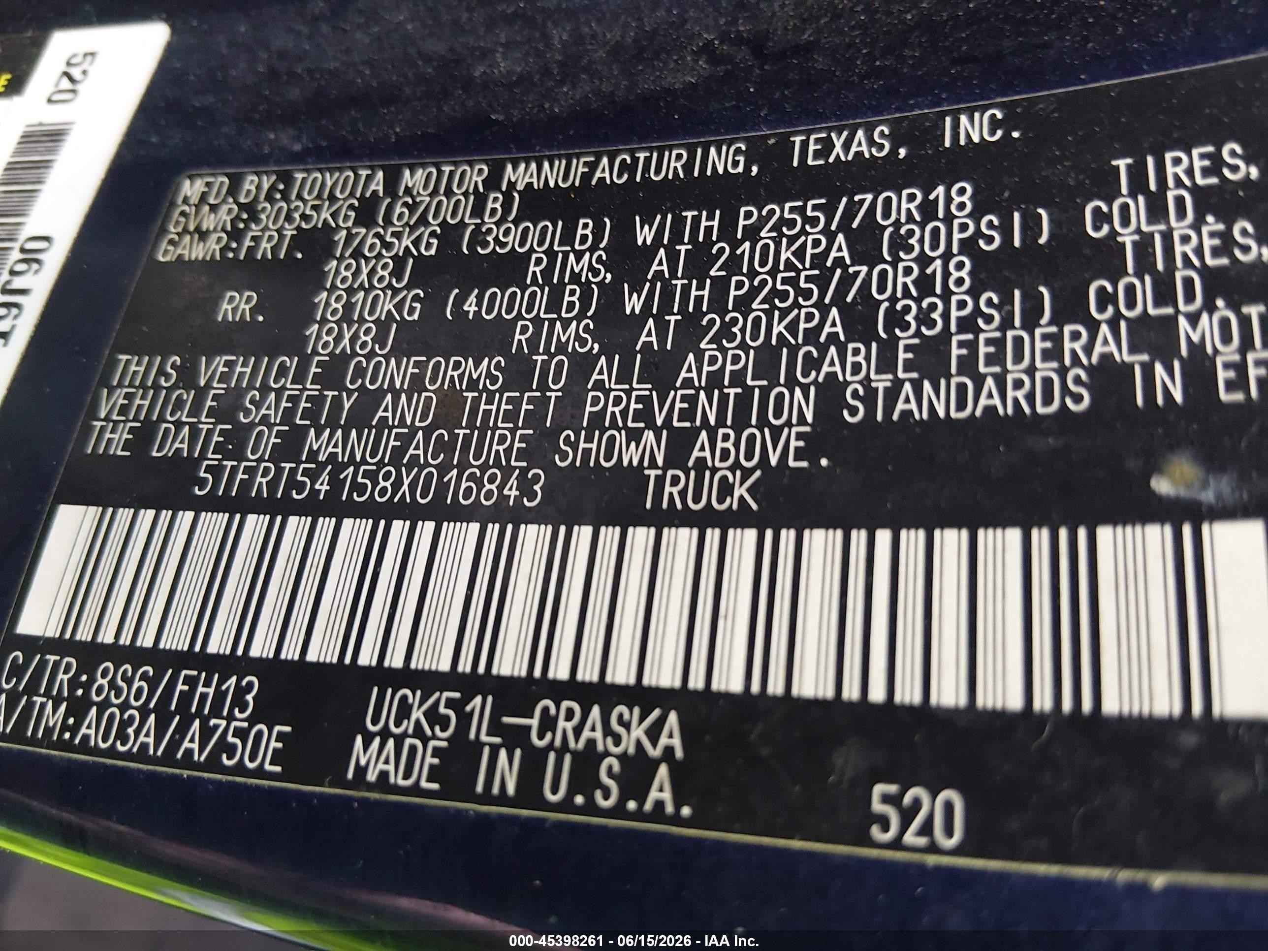 2008 Toyota Tundra Base 4.7l V8 Blue vin: 5TFRT54158X016843