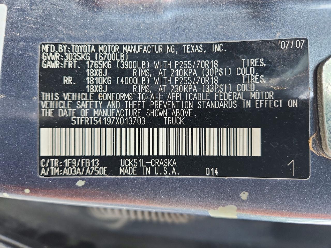 2007 Toyota Tundra Double Cab Sr5 Blue vin: 5TFRT54197X013703