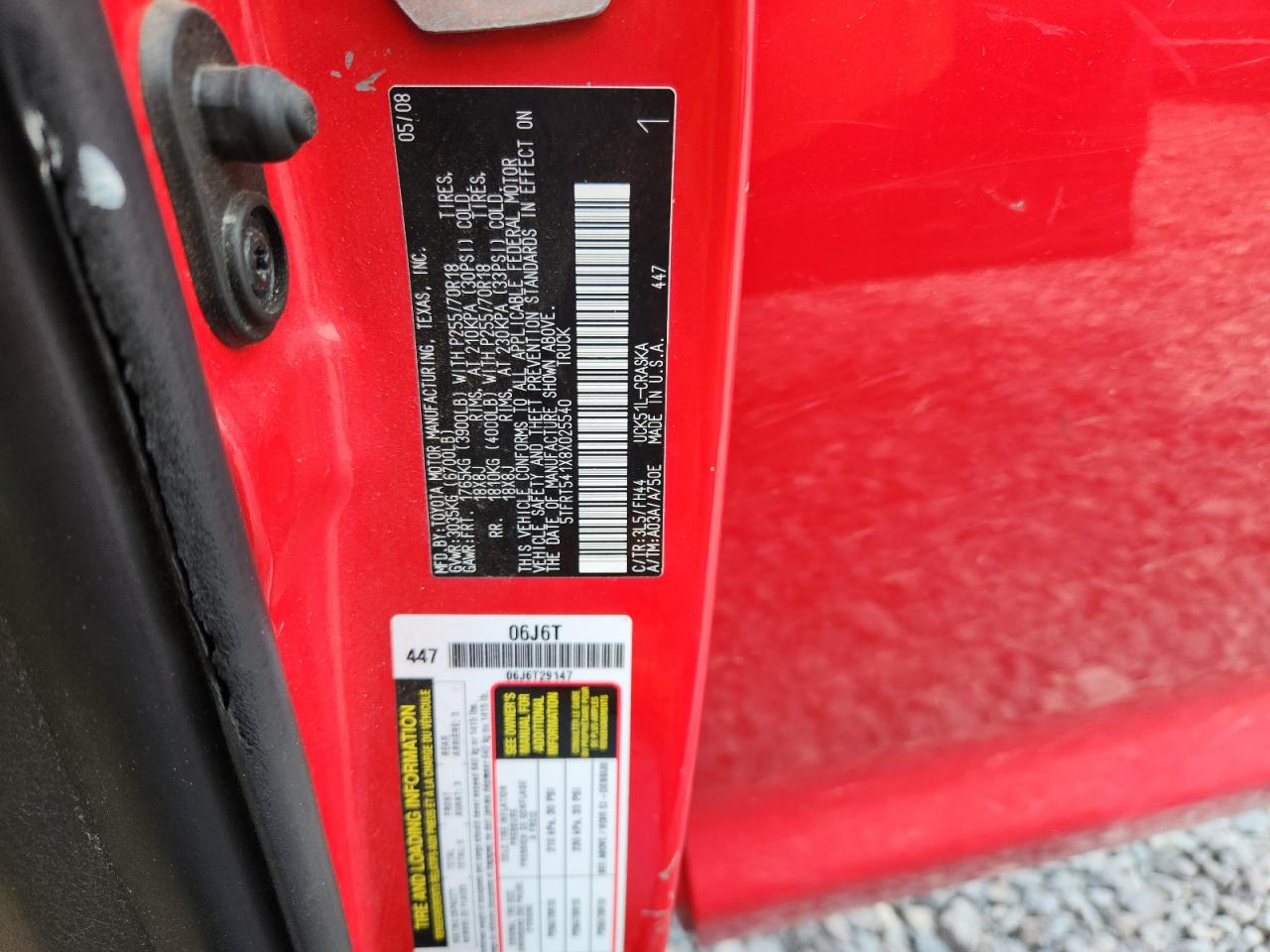 2008 Toyota Tundra Double Cab Red vin: 5TFRT541X8X025540