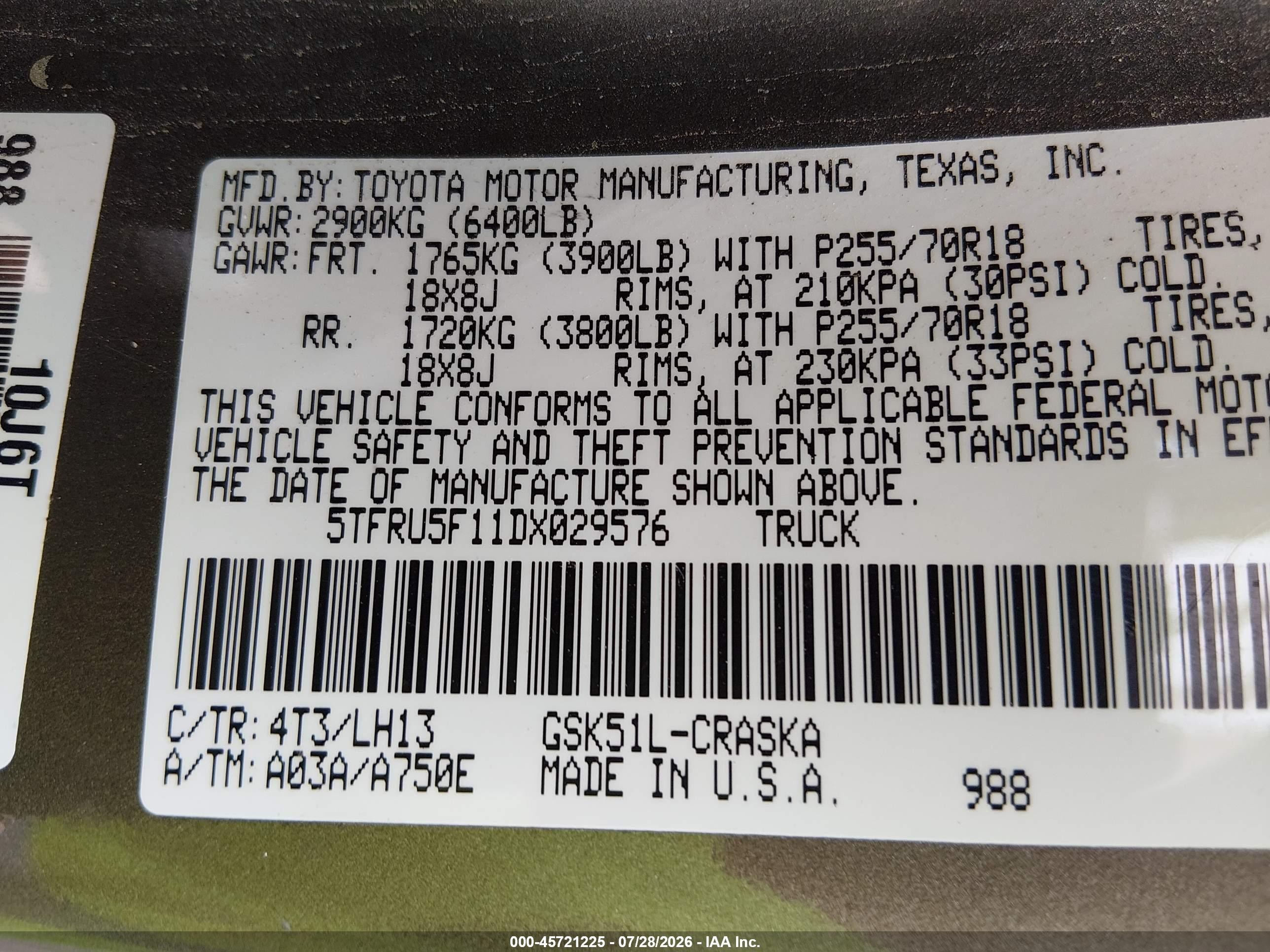 2013 Toyota Tundra Grade V6 Brown vin: 5TFRU5F11DX029576