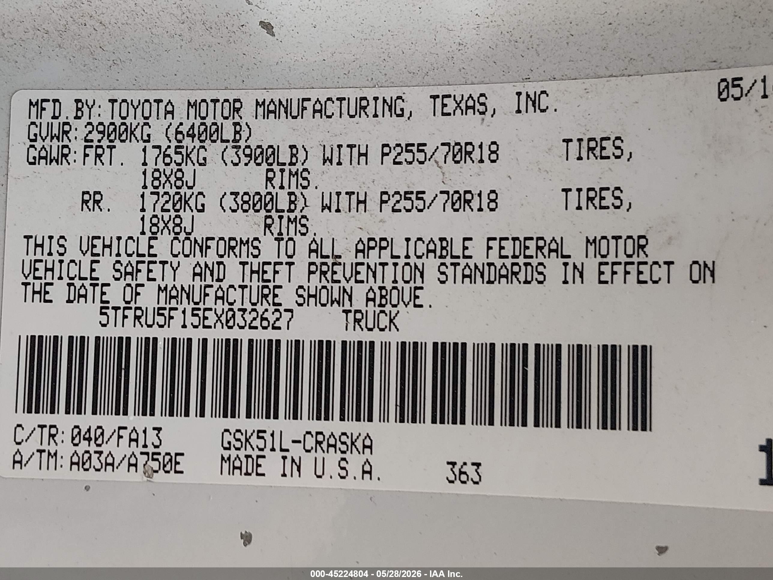 2014 Toyota Tundra Sr V6 White vin: 5TFRU5F15EX032627