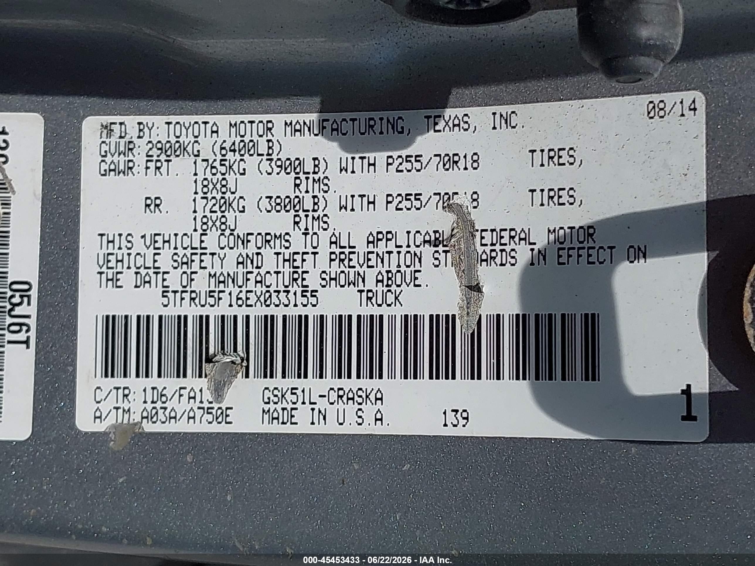 2014 Toyota Tundra Sr V6 Silver vin: 5TFRU5F16EX033155