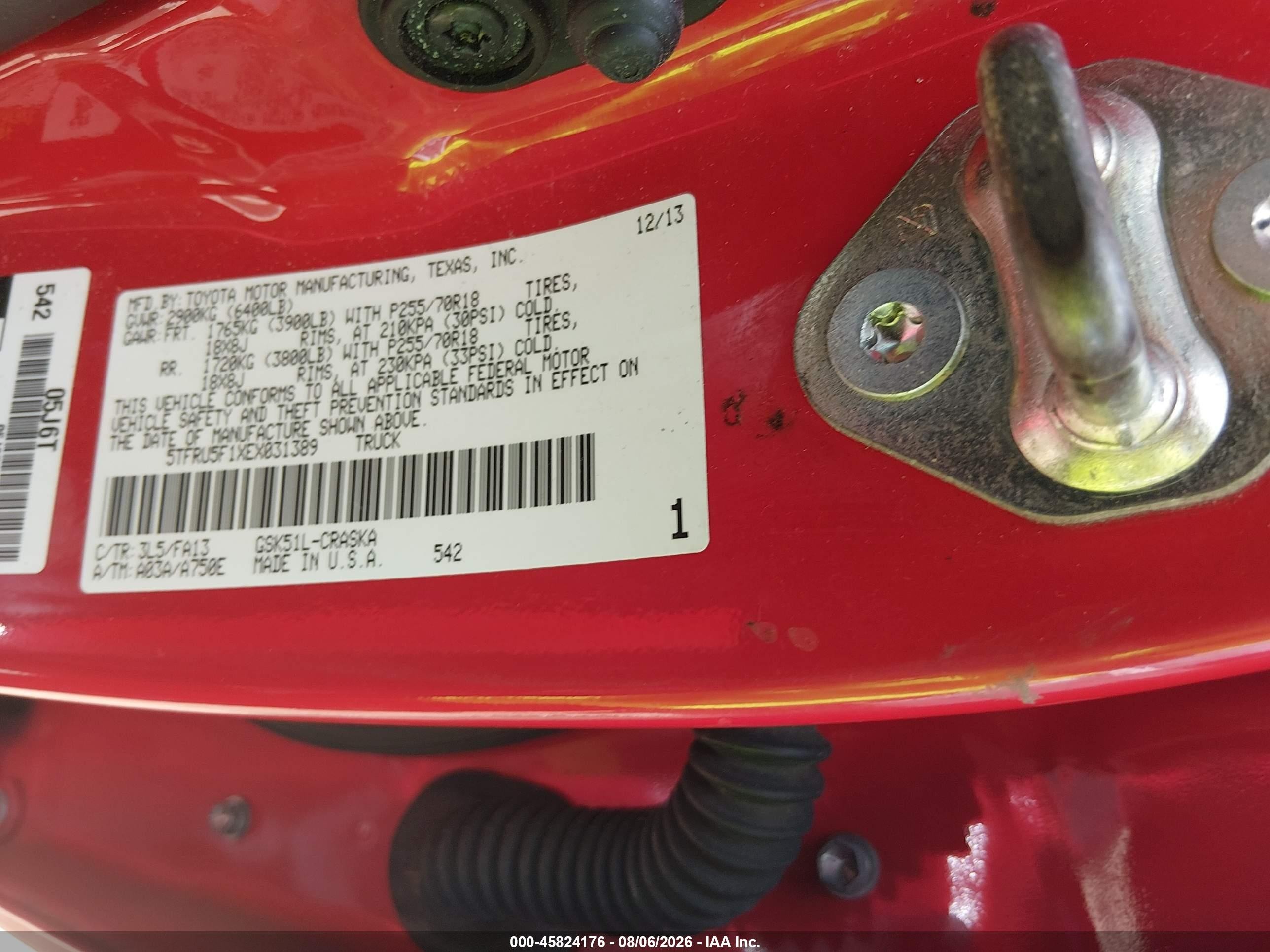 2014 Toyota Tundra Sr V6 Красный vin: 5TFRU5F1XEX031389