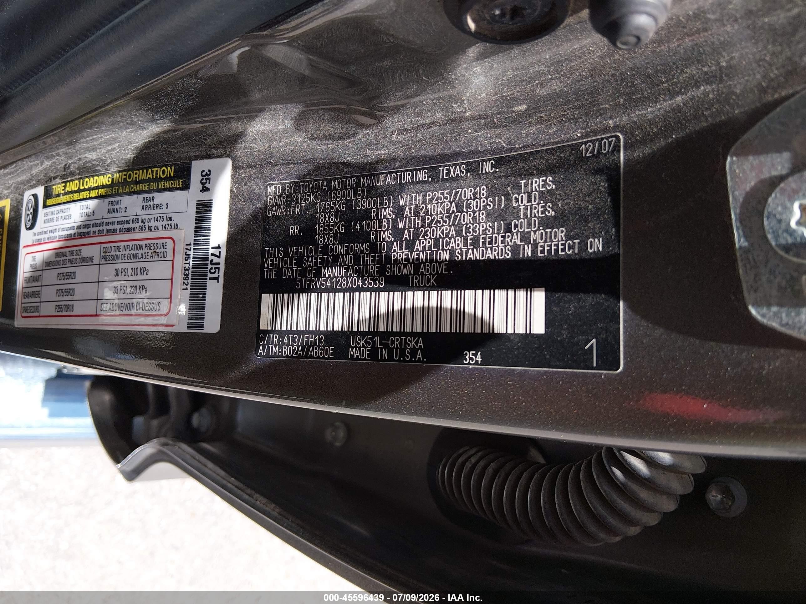 2008 Toyota Tundra Sr5 5.7l V8 Gray vin: 5TFRV54128X043539
