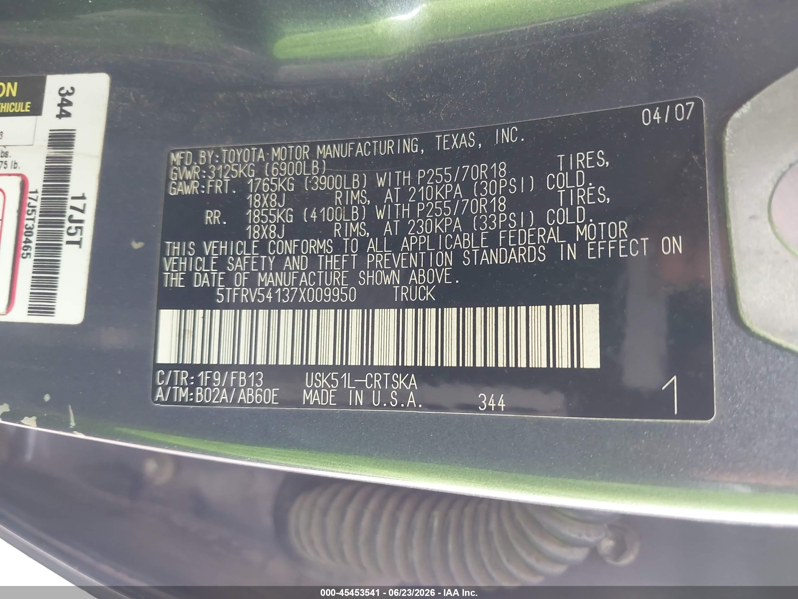 2007 Toyota Tundra Sr5 V8 Gray vin: 5TFRV54137X009950