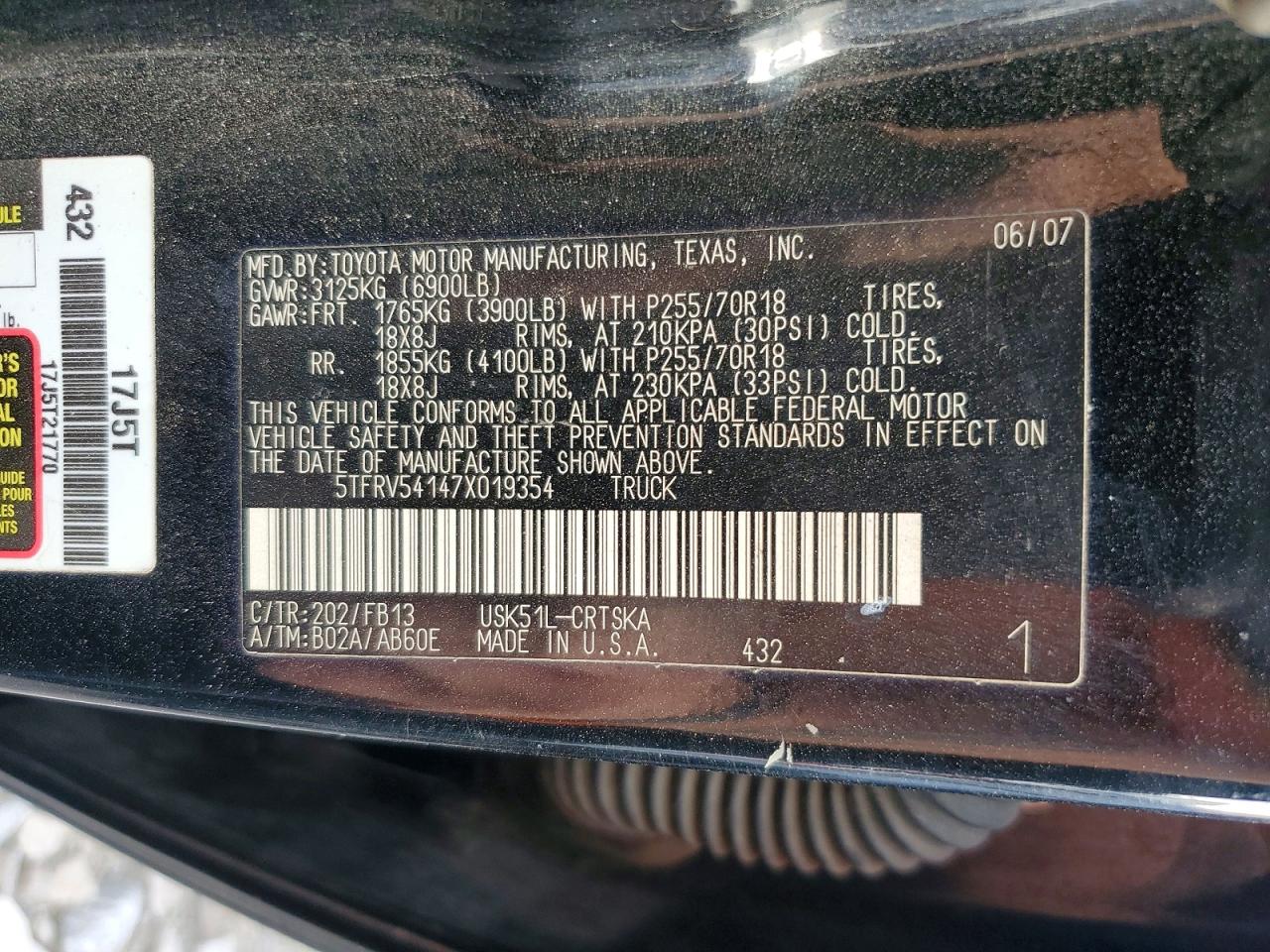 2007 Toyota Tundra Double Cab Sr5 Black vin: 5TFRV54147X019354