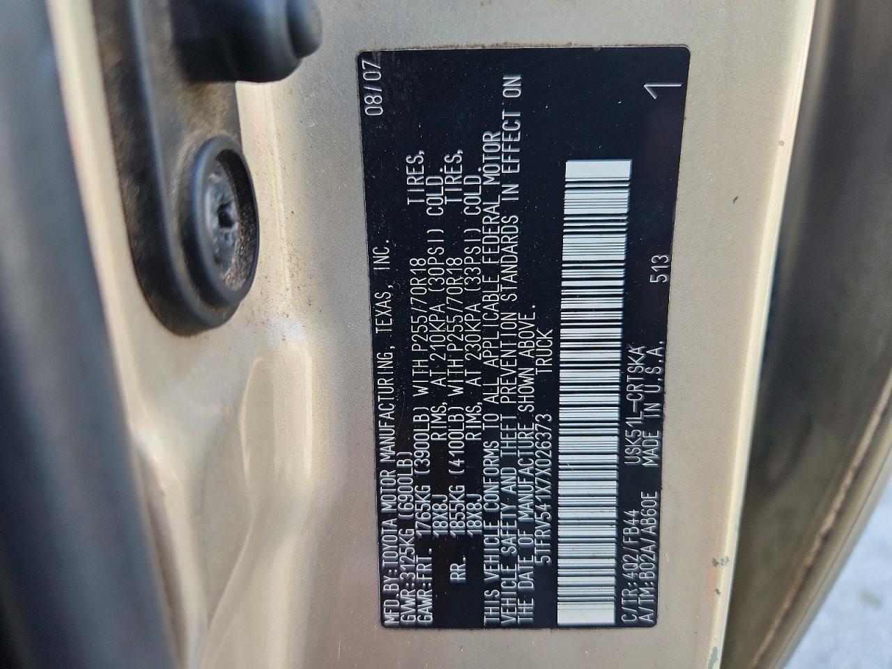 2007 Toyota Tundra Sr5 Tan vin: 5TFRV541X7X026373