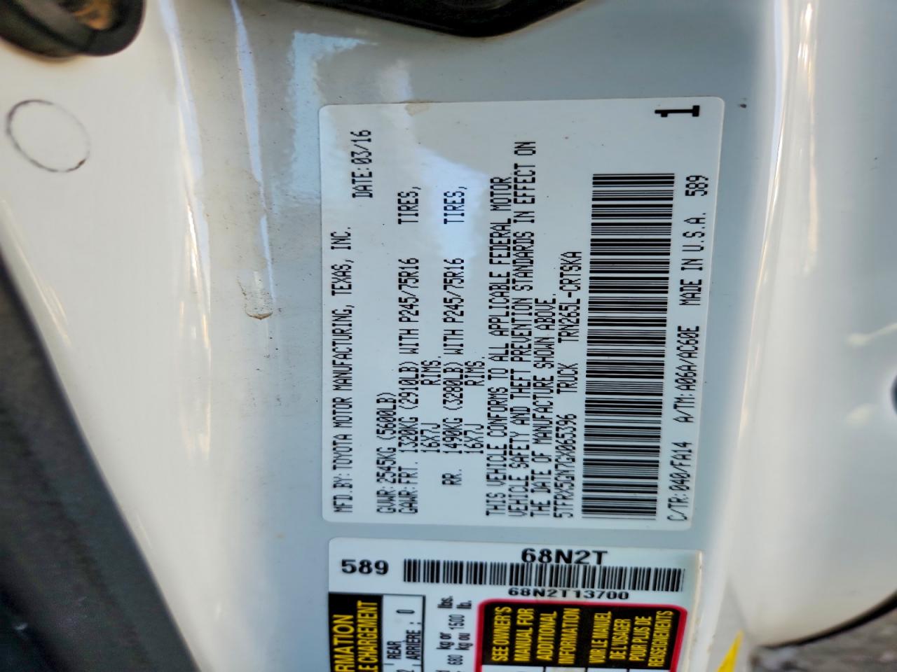 2016 Toyota Tacoma Sr White vin: 5TFRX5GN7GX065396