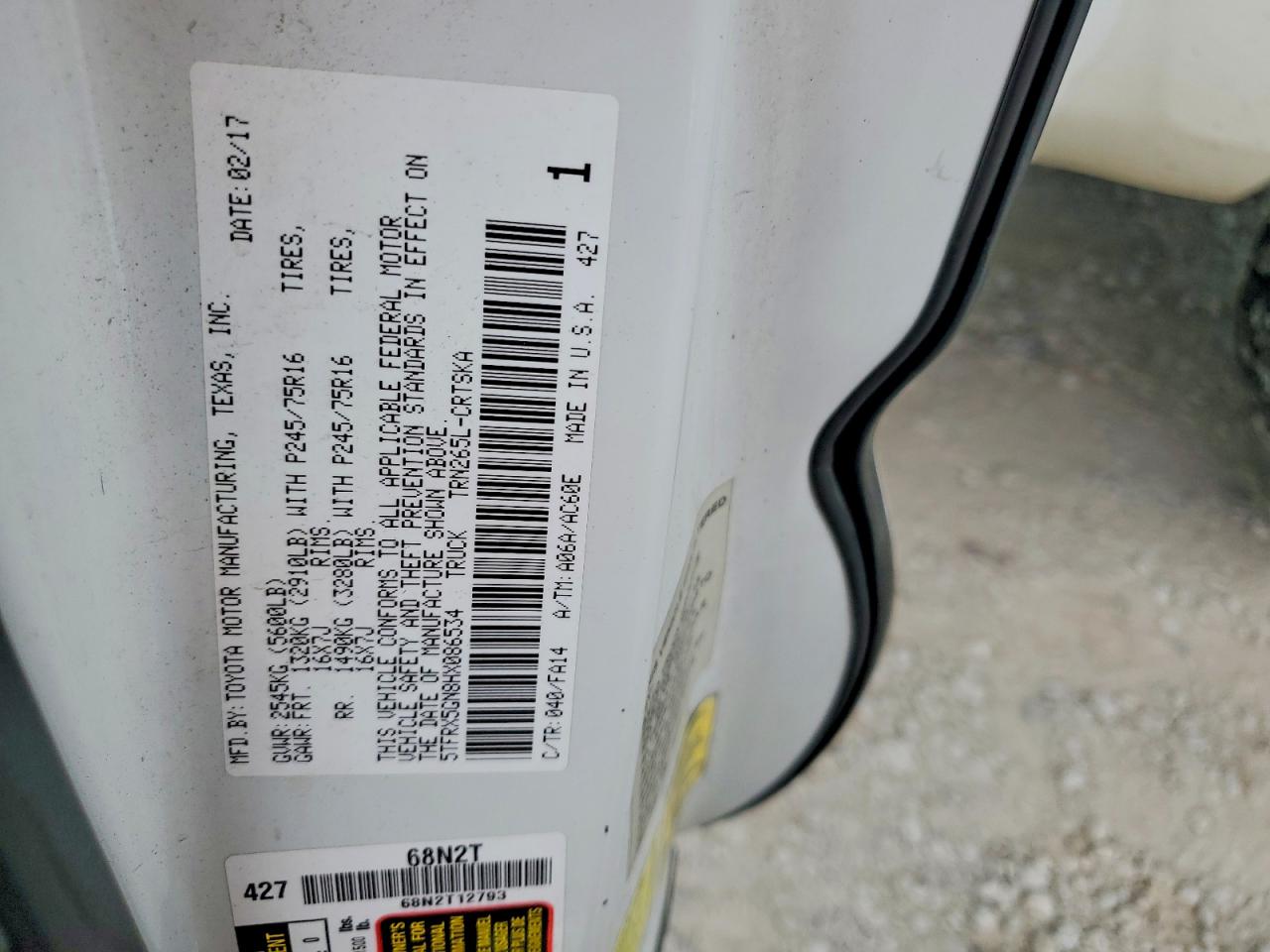 2017 Toyota Tacoma Sr White vin: 5TFRX5GN8HX086534
