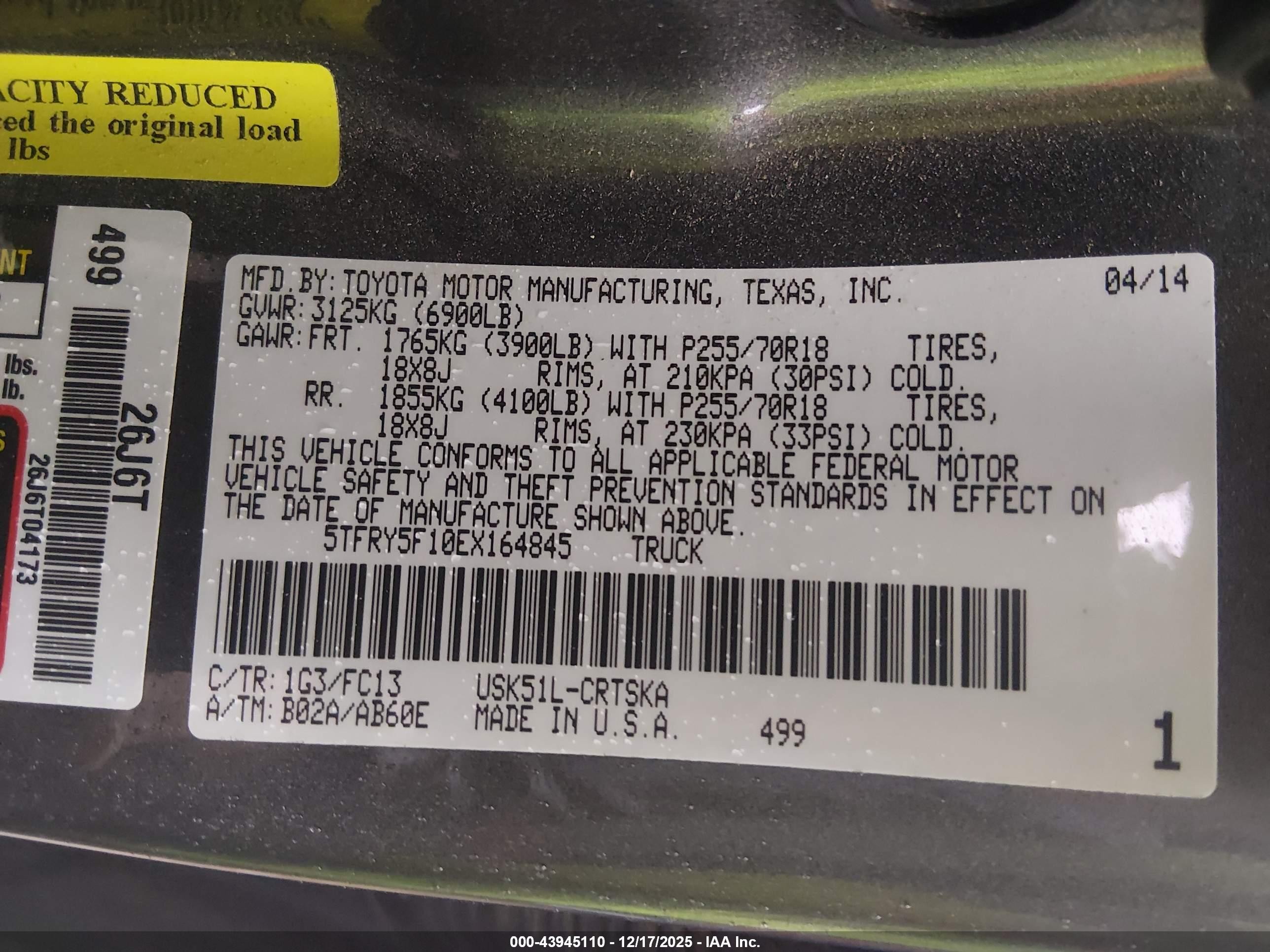 2014 Toyota Tundra Sr5 5.7l V8 Gray vin: 5TFRY5F10EX164845