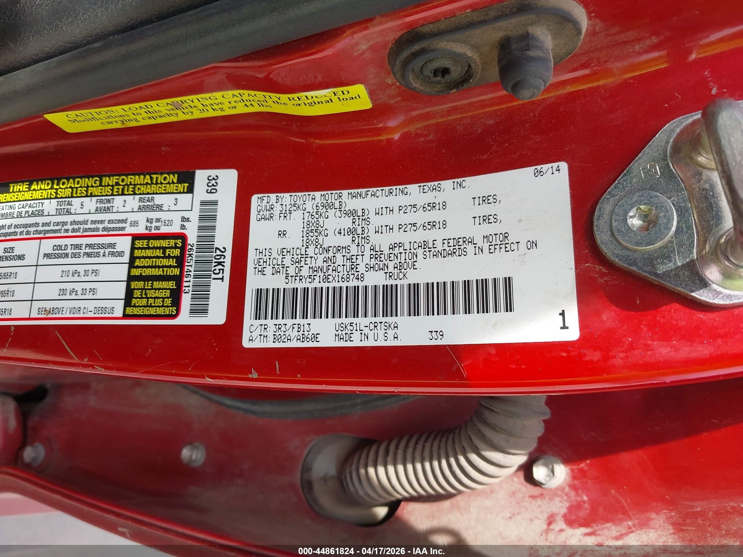 2014 Toyota Tundra Sr5 5.7l V8 Красный vin: 5TFRY5F10EX168748