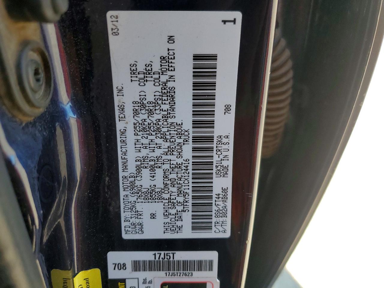 2012 Toyota Tundra Blue vin: 5TFRY5F11CX124416