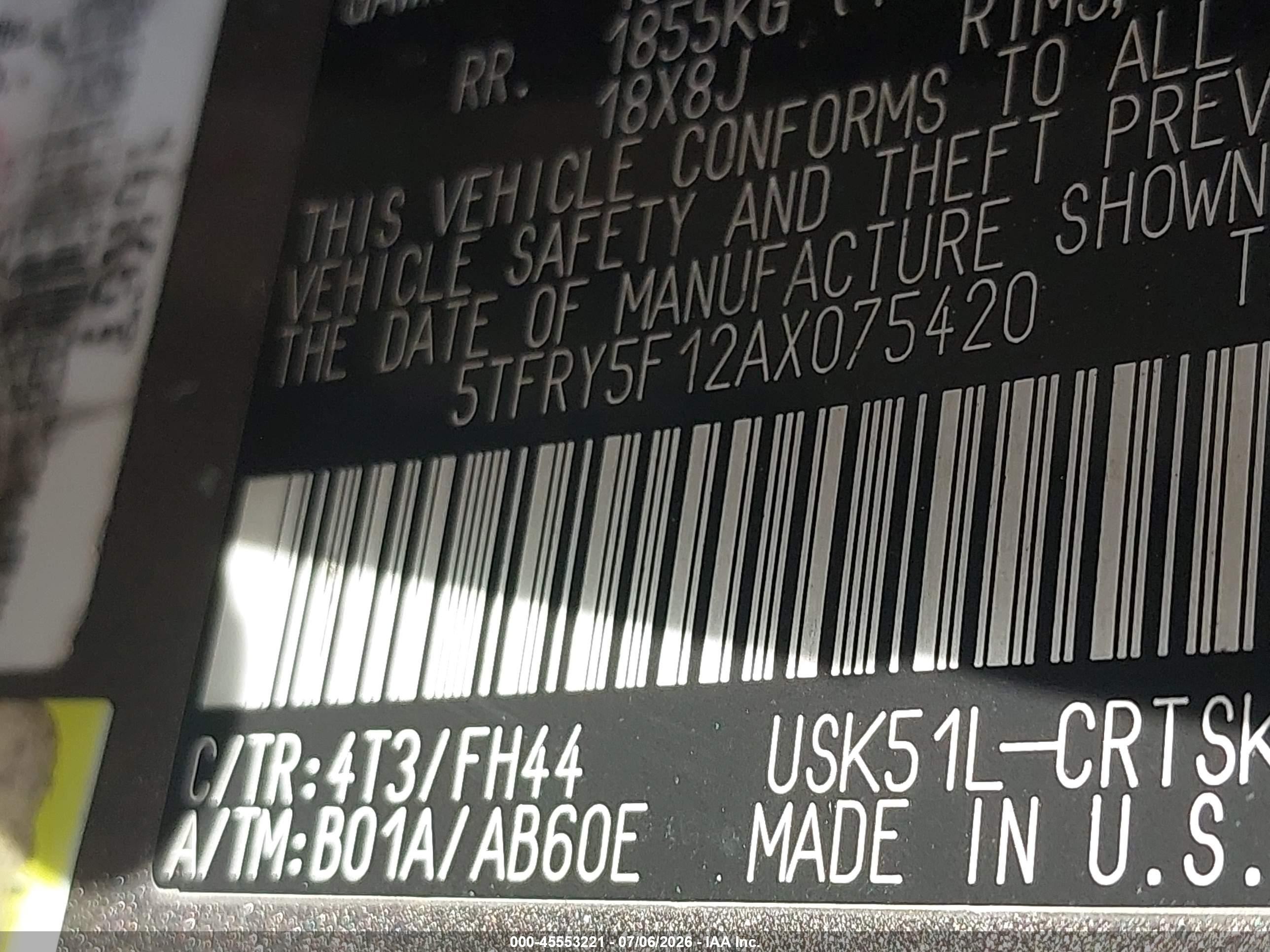 2010 Toyota Tundra Grade 5.7l V8 Tan vin: 5TFRY5F12AX075420