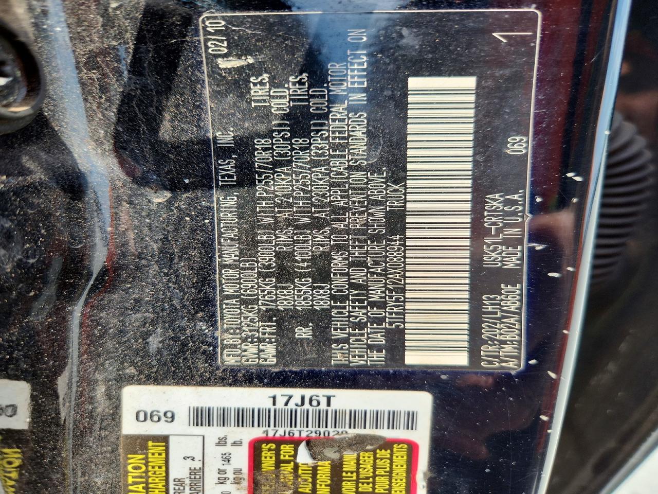 2010 Toyota Tundra Double Cab Sr5 Black vin: 5TFRY5F12AX088944