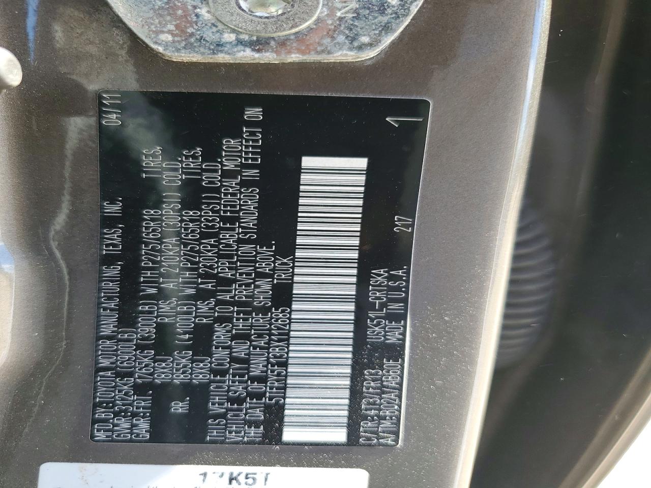 2011 Toyota Tundra Grade Желто-коричневый vin: 5TFRY5F13BX112685