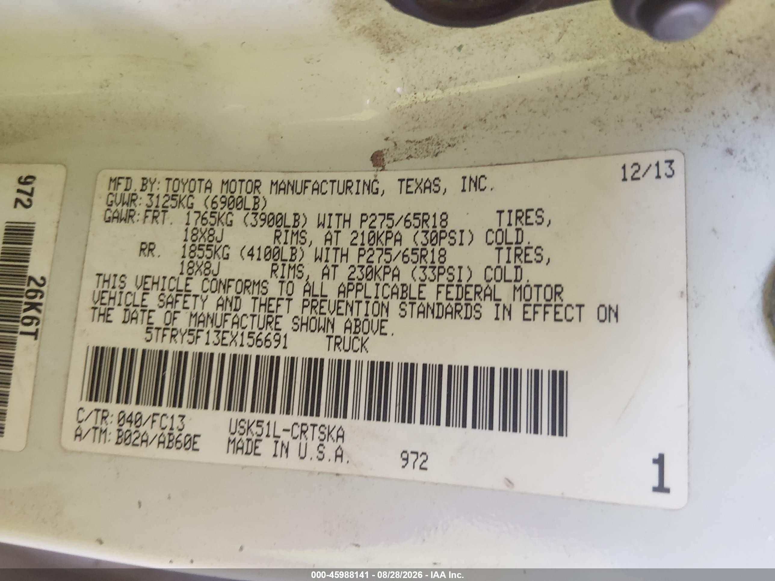 2014 Toyota Tundra Sr5 5.7l V8 Blue vin: 5TFRY5F13EX156691