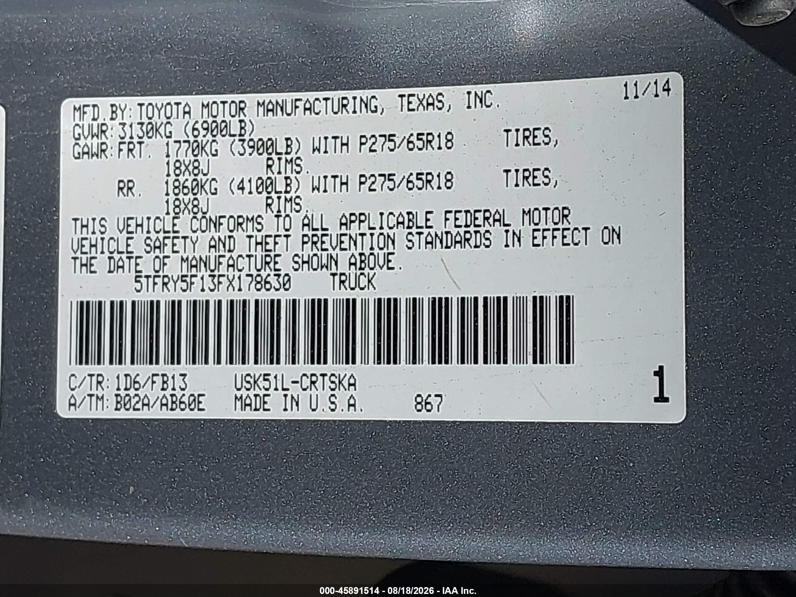 2015 Toyota Tundra Sr5 5.7l V8 Silver vin: 5TFRY5F13FX178630
