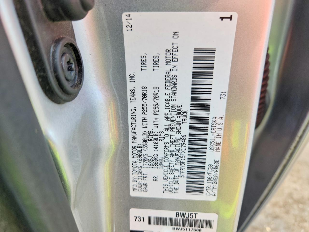2015 Toyota Tundra Sr5 Silver vin: 5TFRY5F15FX179486