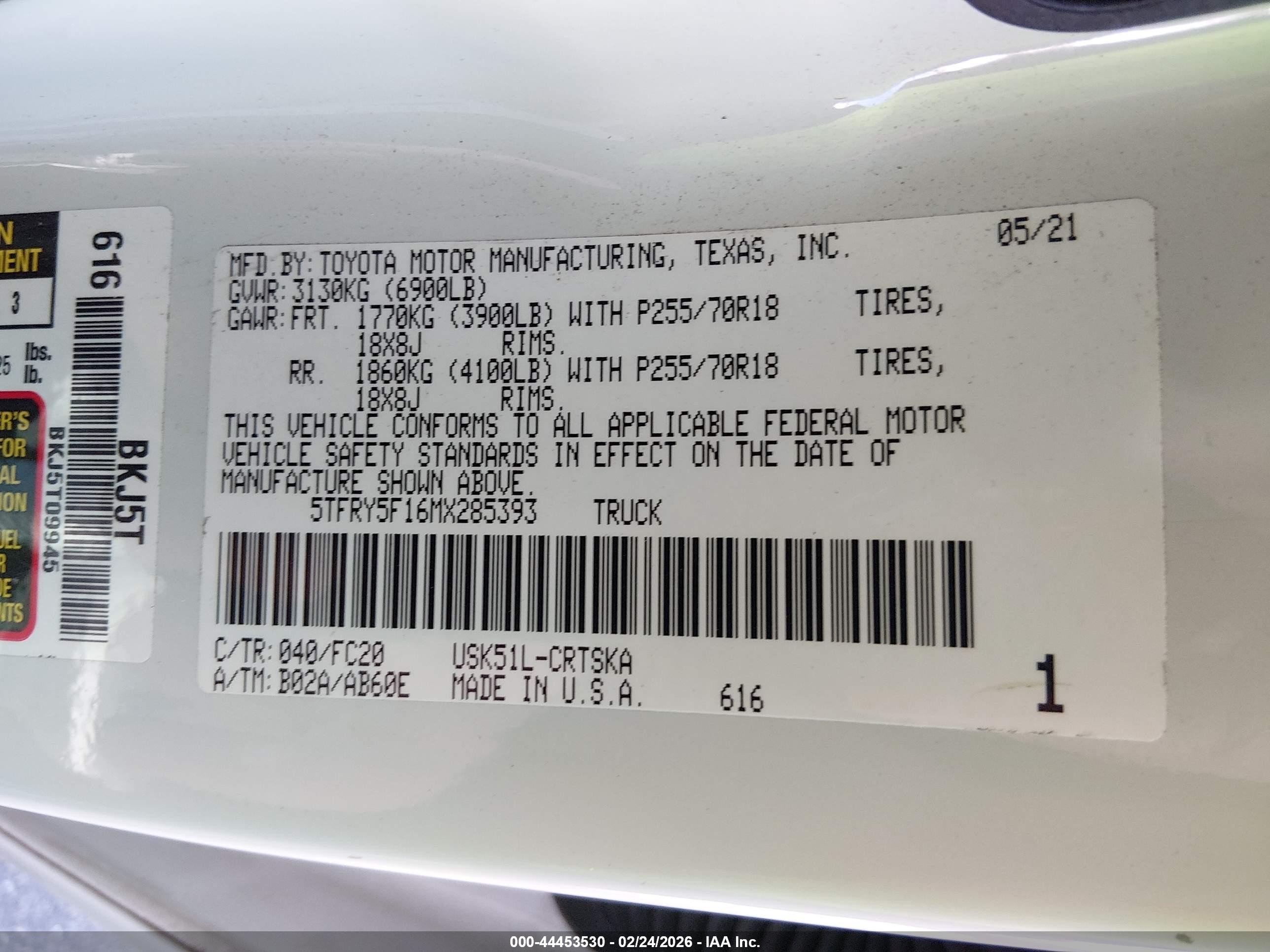 2021 Toyota Tundra Sr5 White vin: 5TFRY5F16MX285393