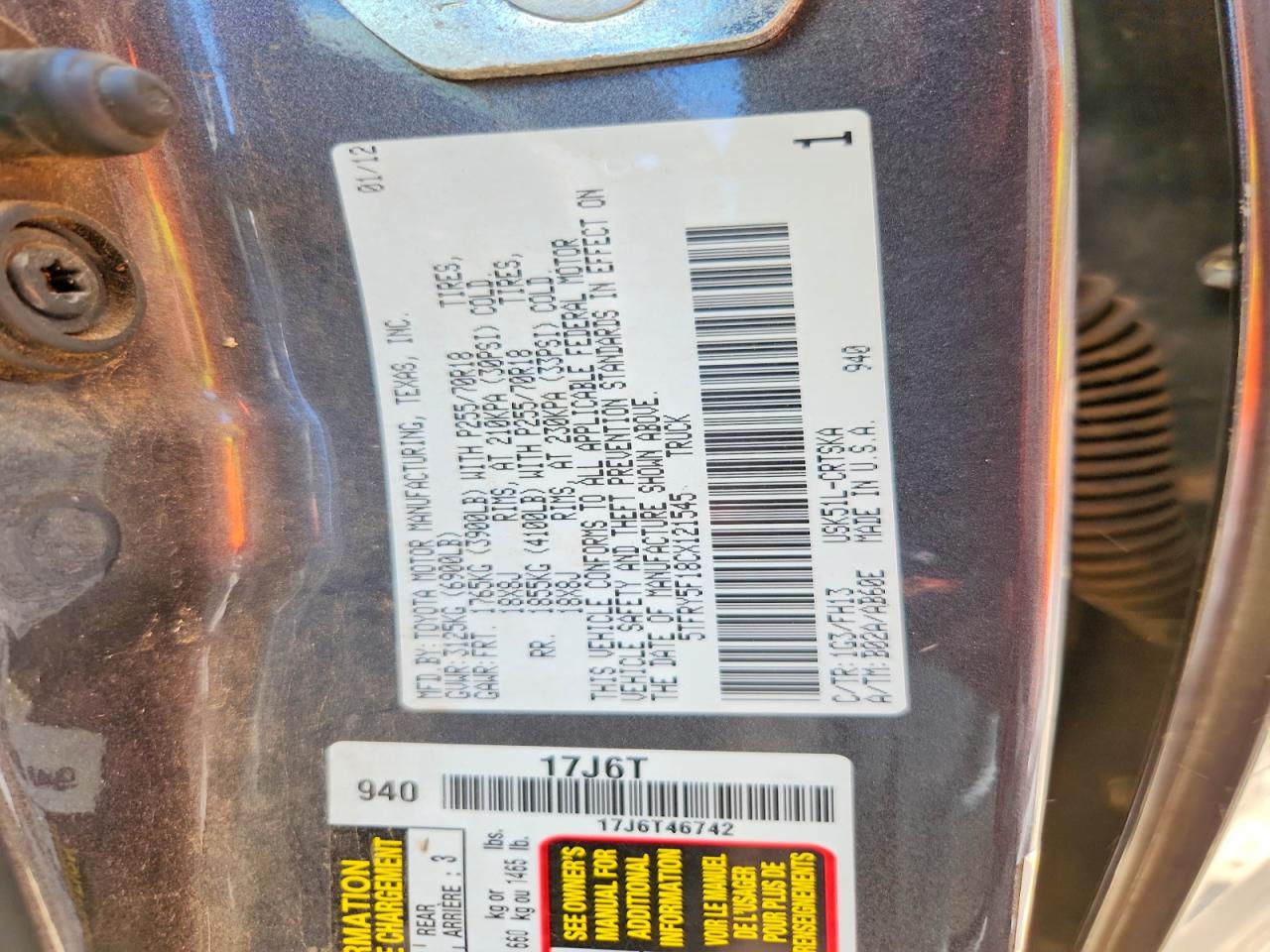 2012 Toyota Tundra Double Cab Sr5 Gray vin: 5TFRY5F18CX121545