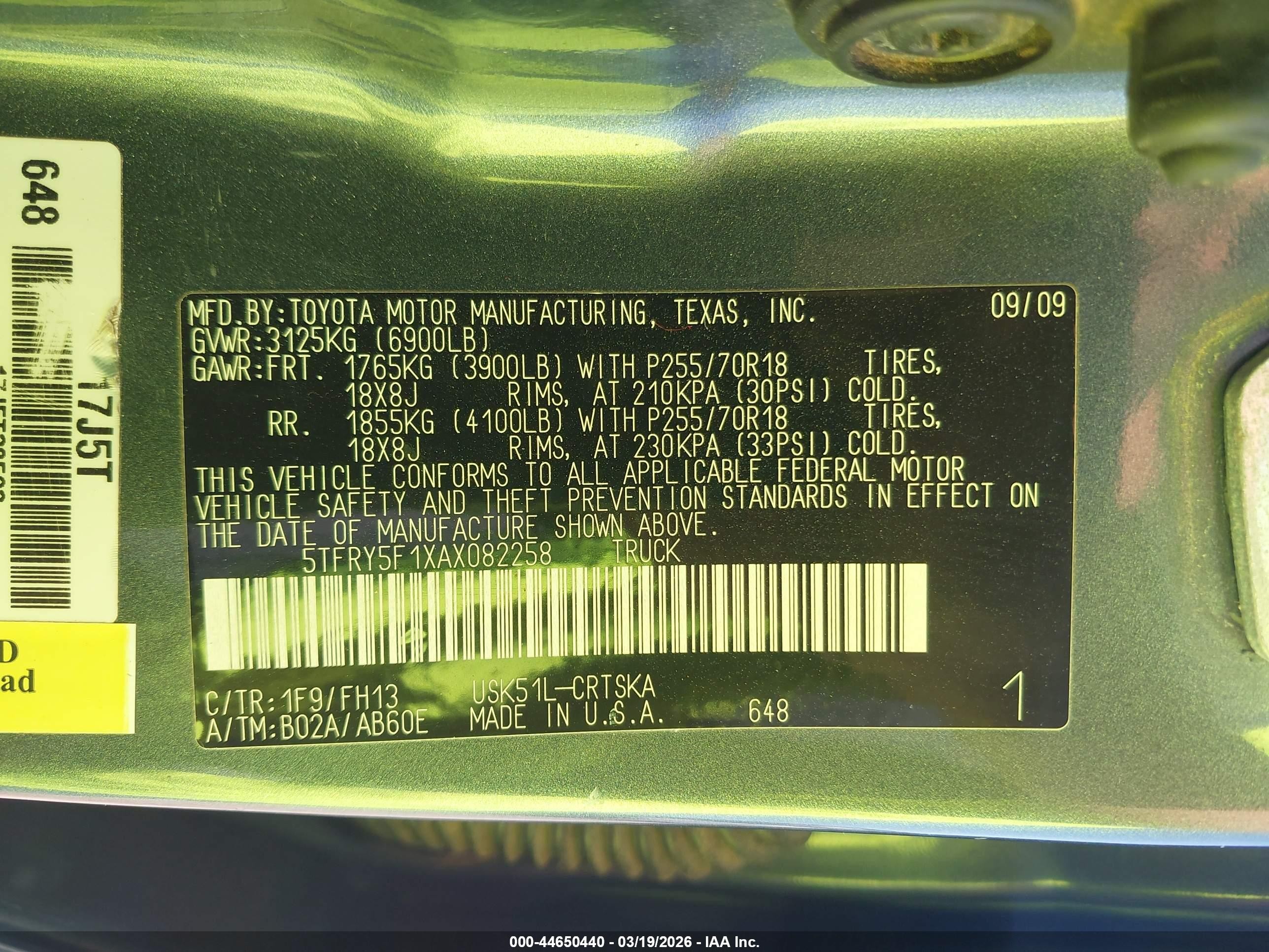 2010 Toyota Tundra Grade 5.7l V8 Gray vin: 5TFRY5F1XAX082258