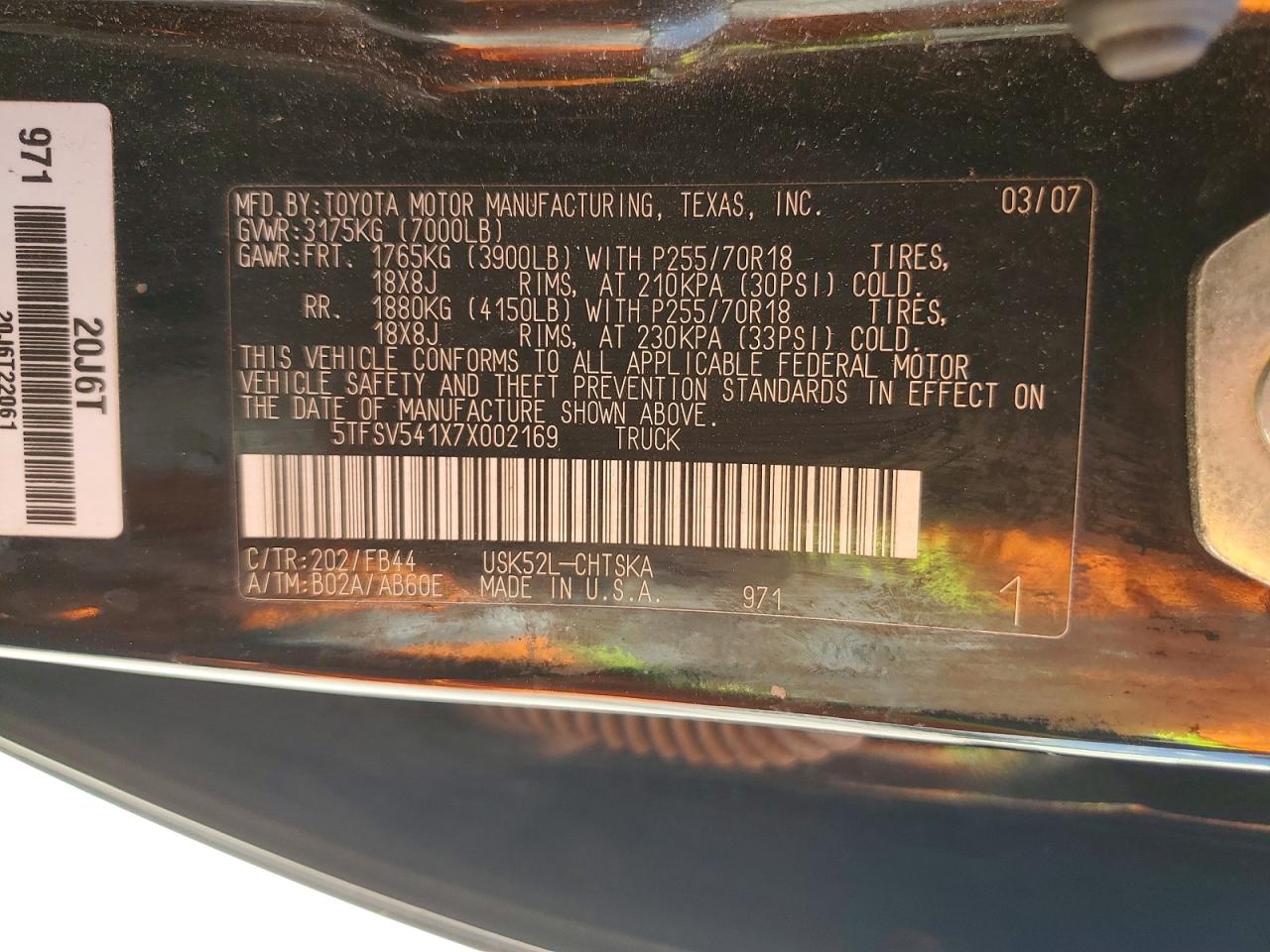 2007 Toyota Tundra Double Cab Sr5 Black vin: 5TFSV541X7X002169