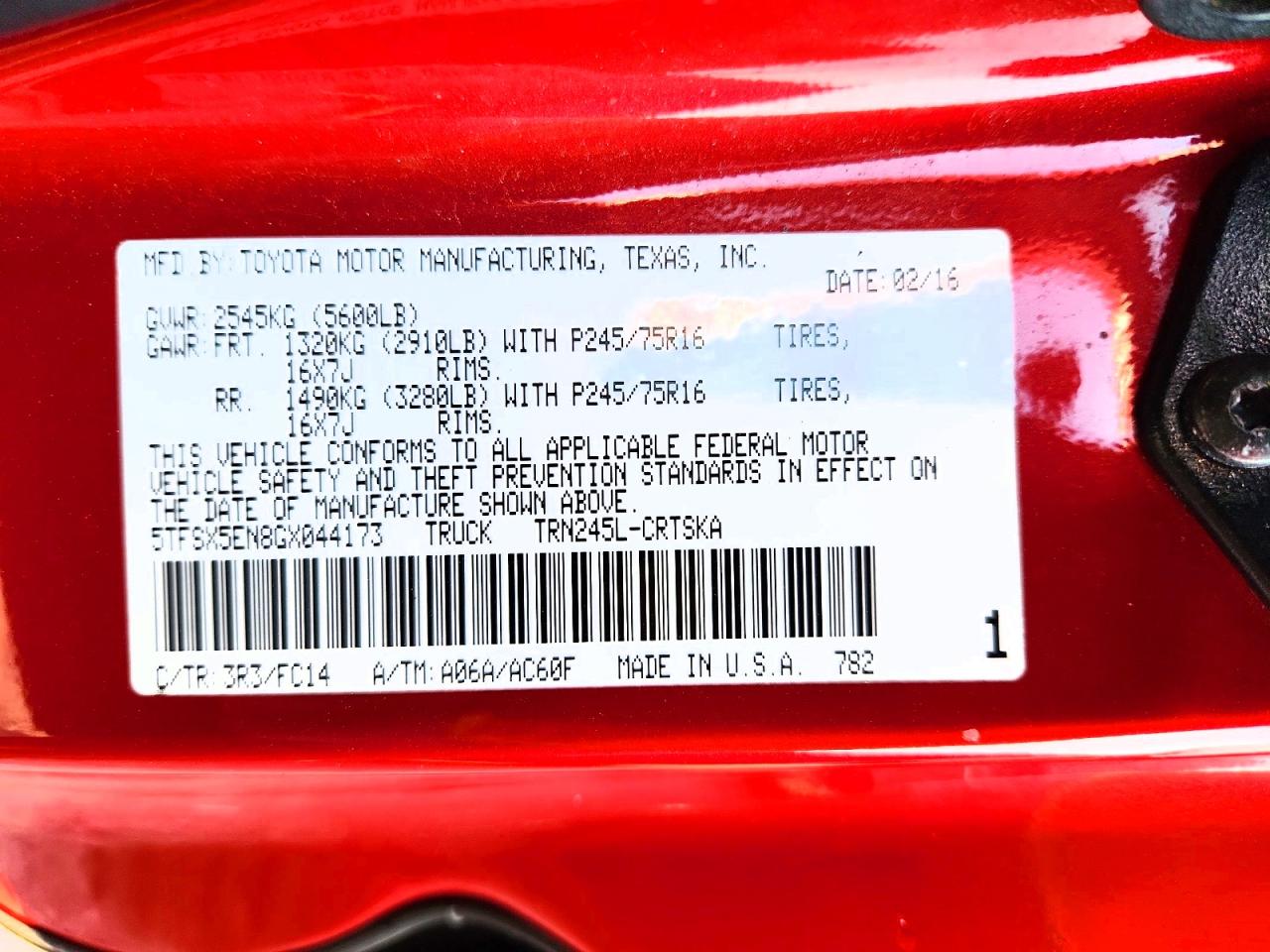 2016 Toyota Tacoma Sr5 Red vin: 5TFSX5EN8GX044173