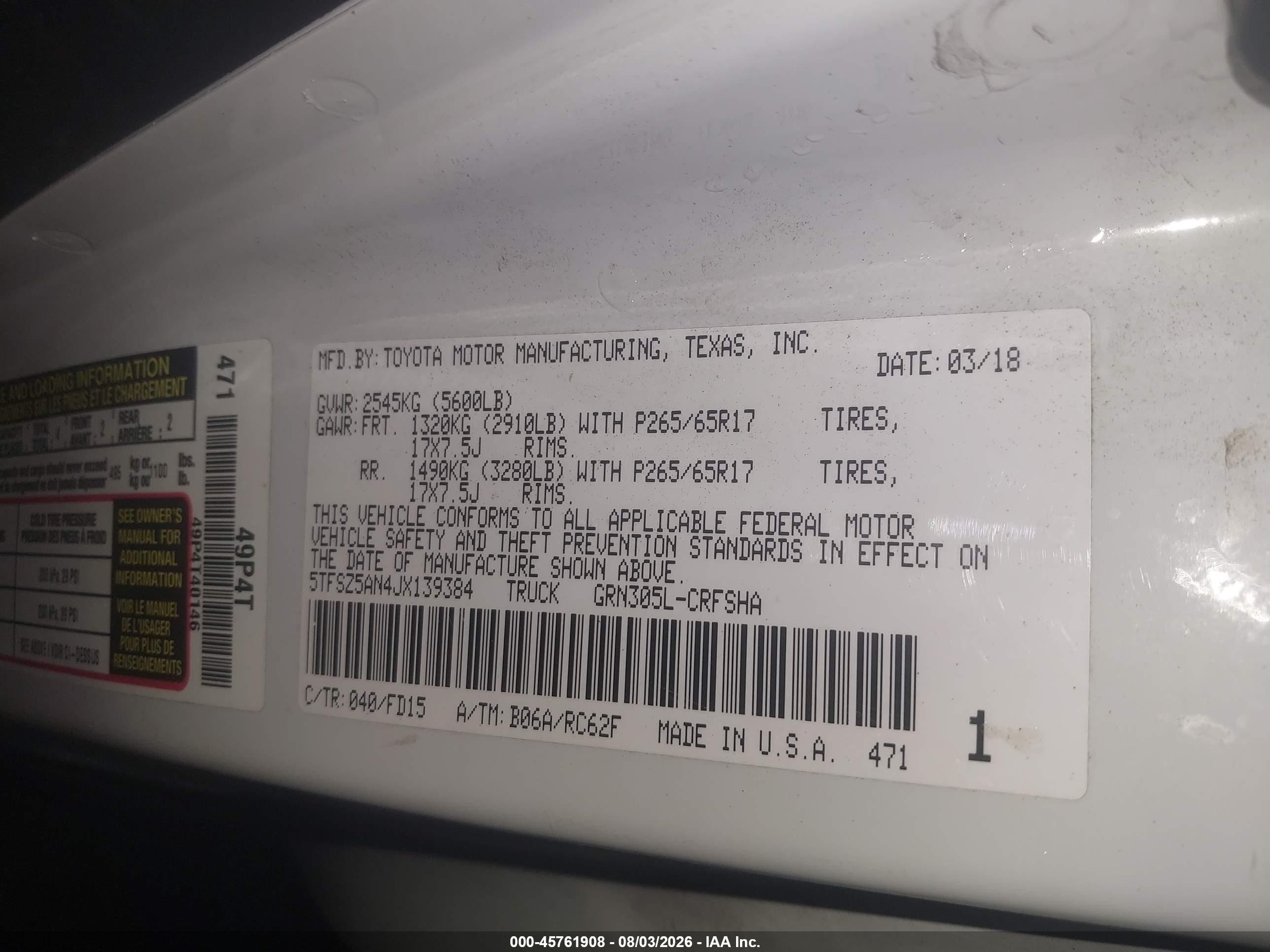 2018 Toyota Tacoma Trd Sport White vin: 5TFSZ5AN4JX139384