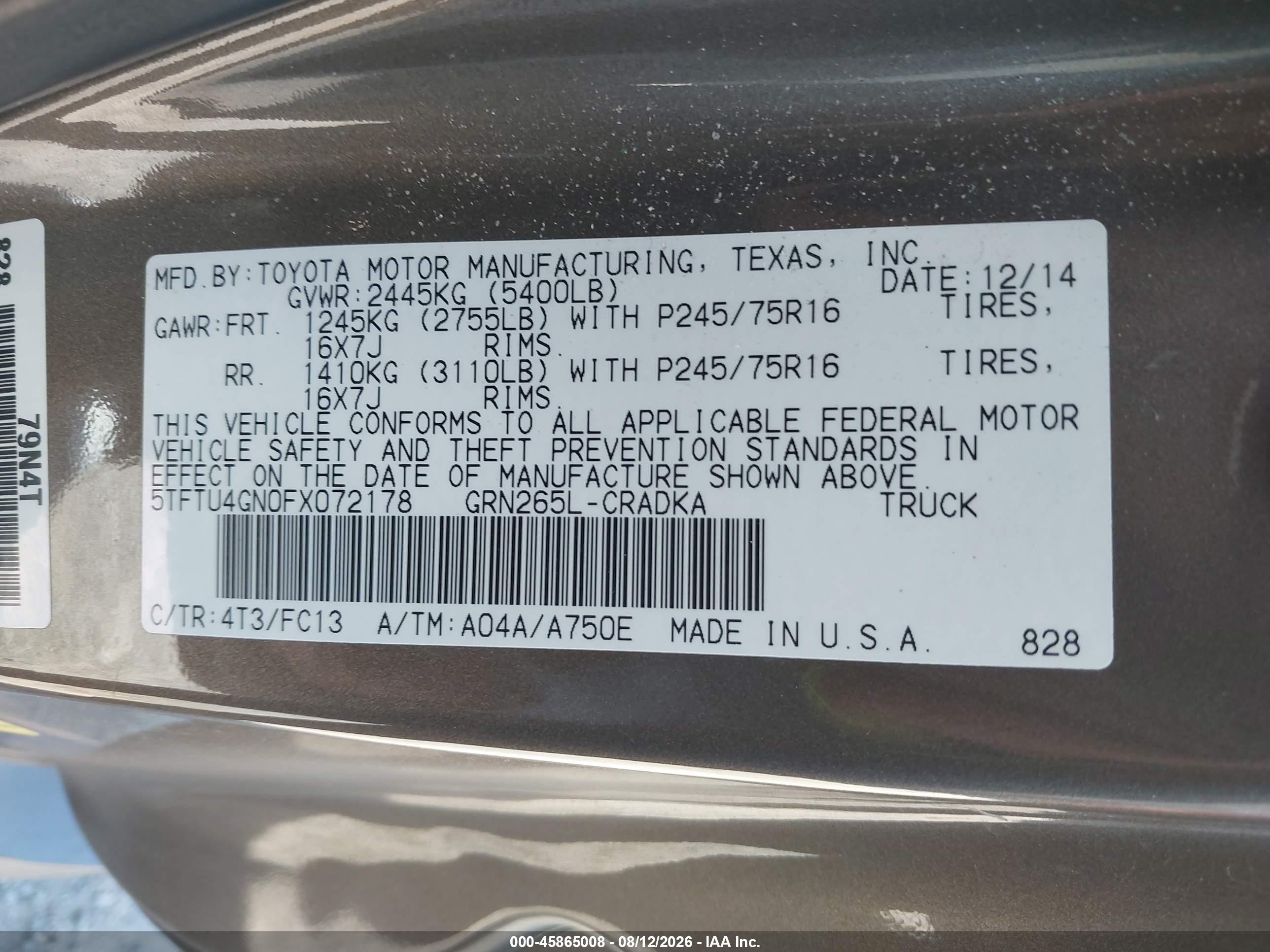 2015 Toyota Tacoma Prerunner V6 Dark Brown vin: 5TFTU4GN0FX072178