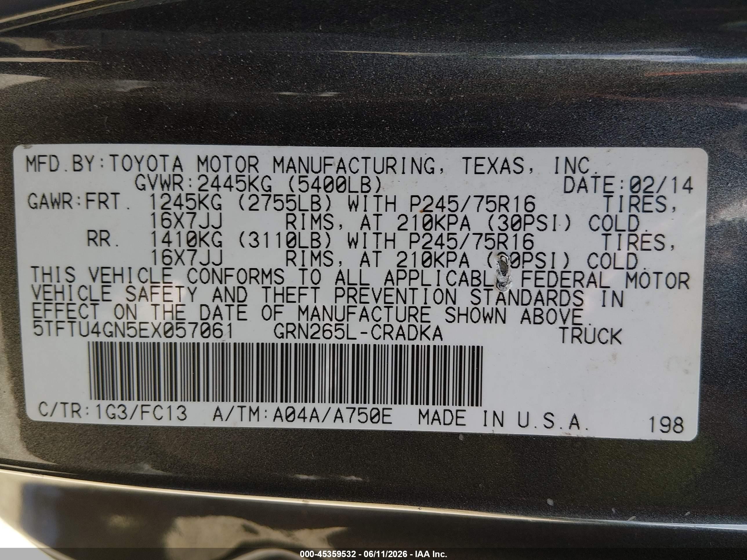 2014 Toyota Tacoma Prerunner V6 Gray vin: 5TFTU4GN5EX057061