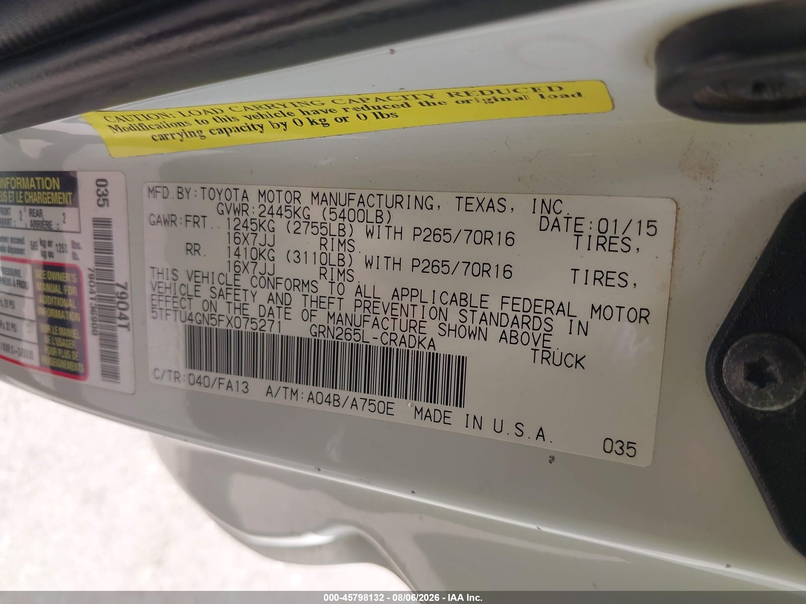 2015 Toyota Tacoma Prerunner V6 White vin: 5TFTU4GN5FX075271