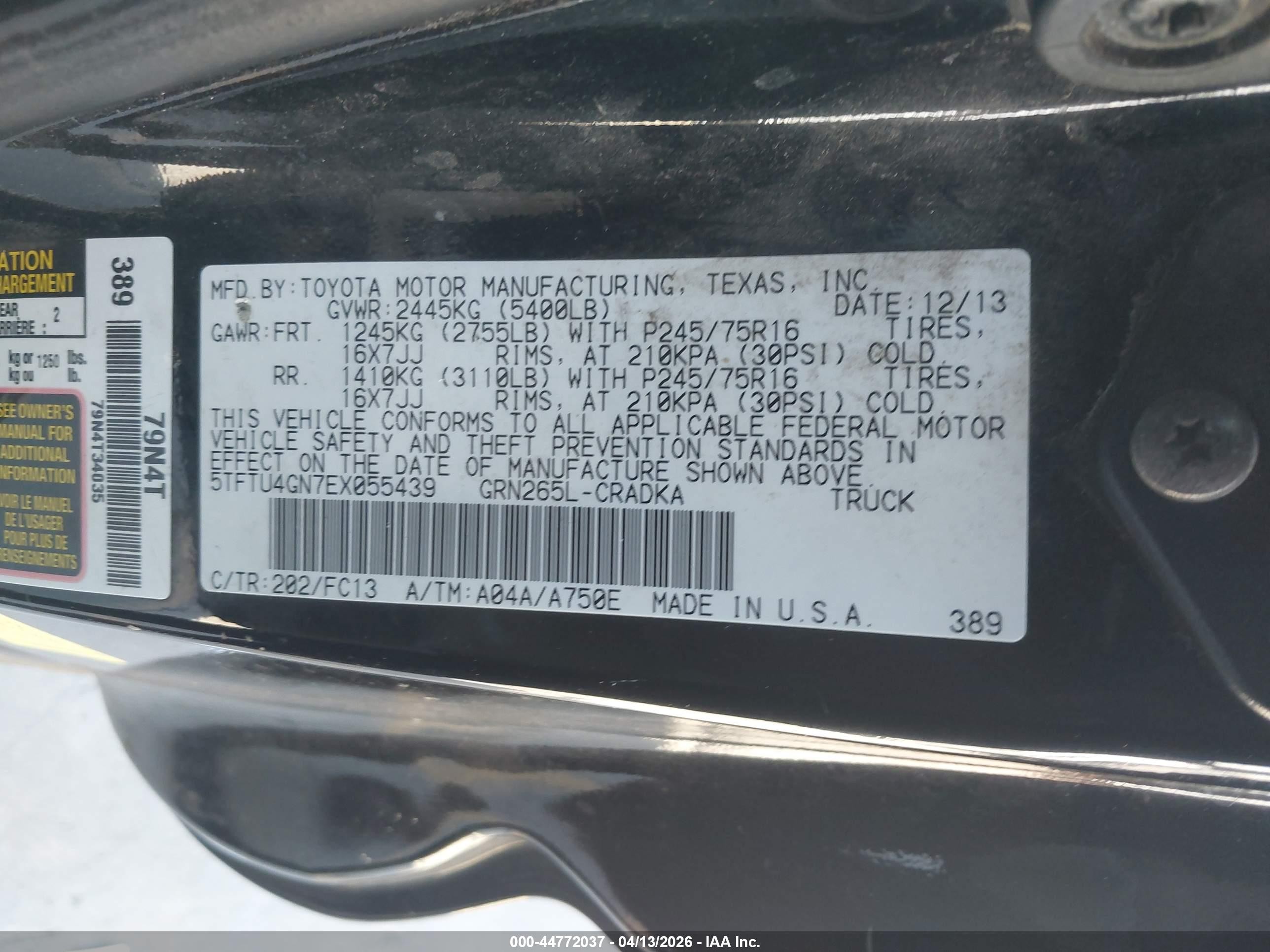 2014 Toyota Tacoma Prerunner V6 Черный vin: 5TFTU4GN7EX055439