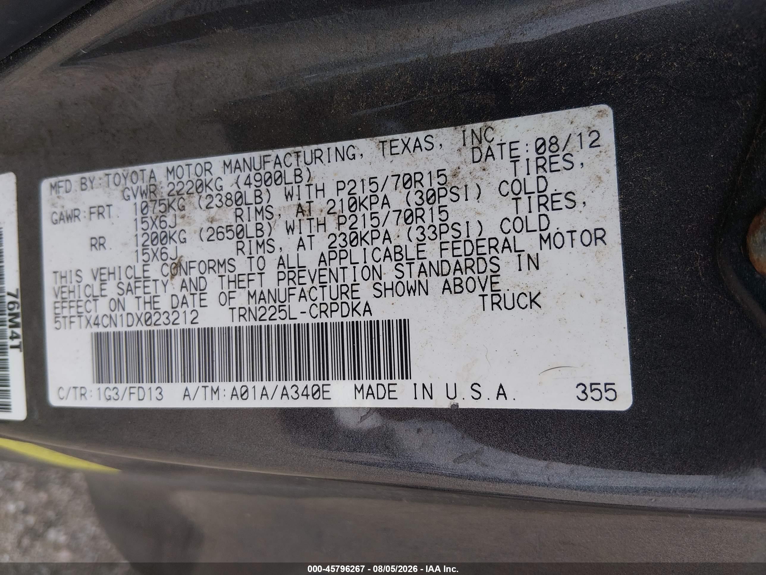 2013 Toyota Tacoma   Gray vin: 5TFTX4CN1DX023212